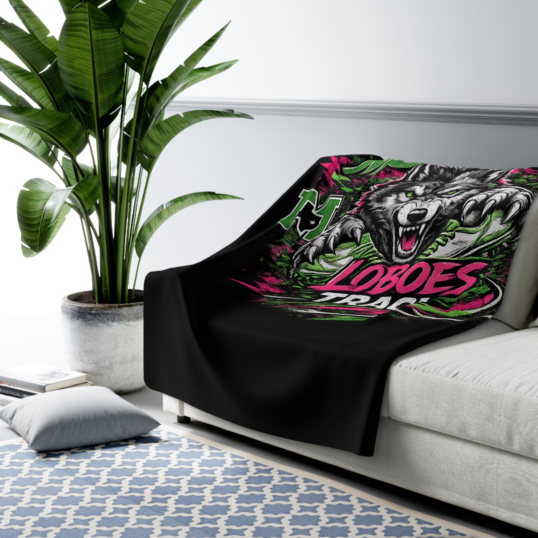 Monahans Loboes Track Sherpa Fleece Blanket