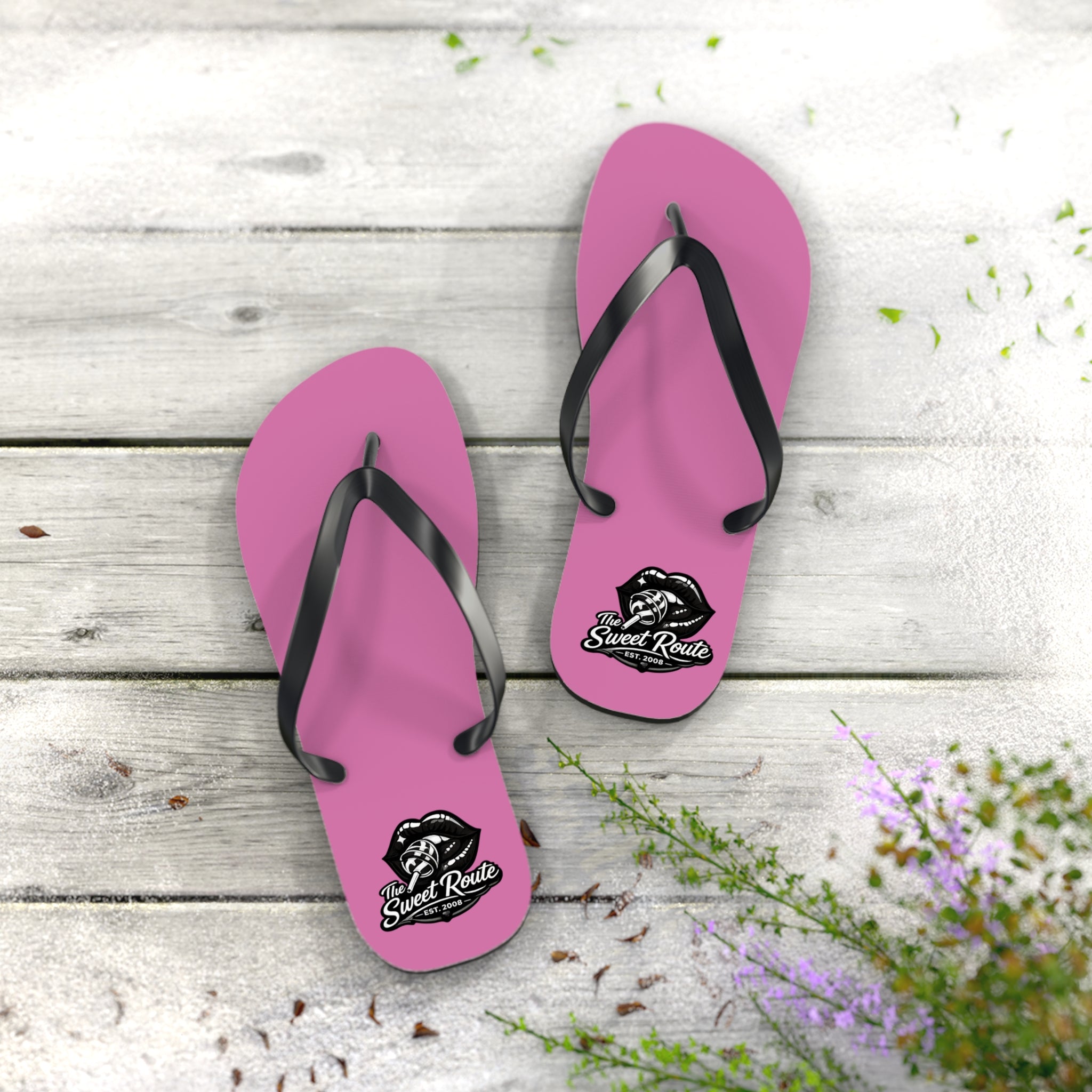 Pink Sweet Route Logo Beach Sandals