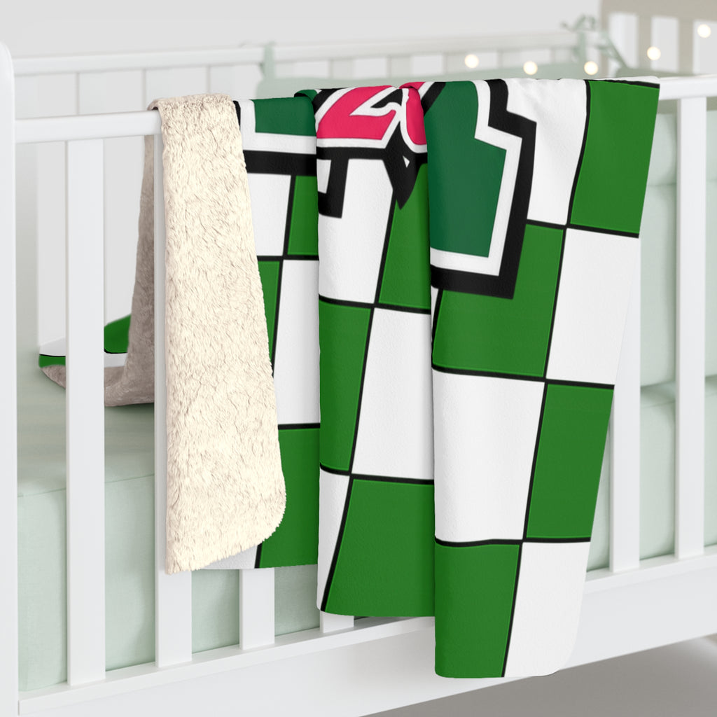 Senior 2027 Sherpa Fleece Blanket – Green Checkerboard Graduation Throw