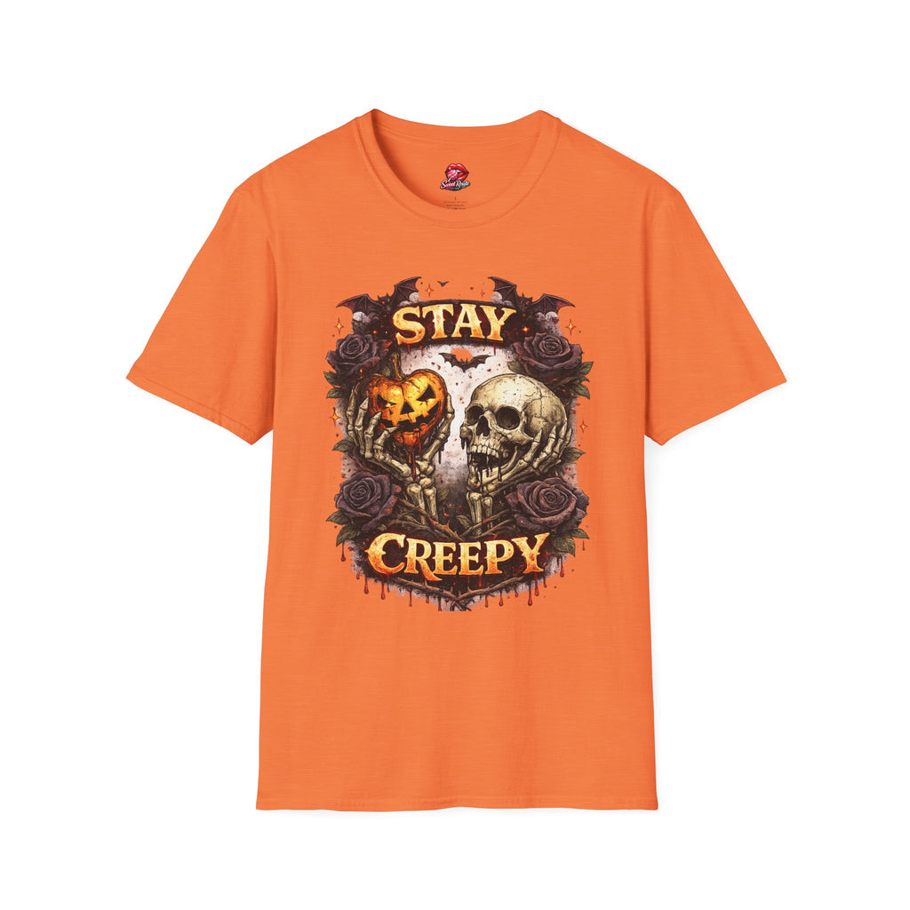 Stay Creepy Halloween T-Shirt | Skull Pumpkin Graphic Tee | Vintage Spooky Season Shirt | Retro Fall Unisex Tee