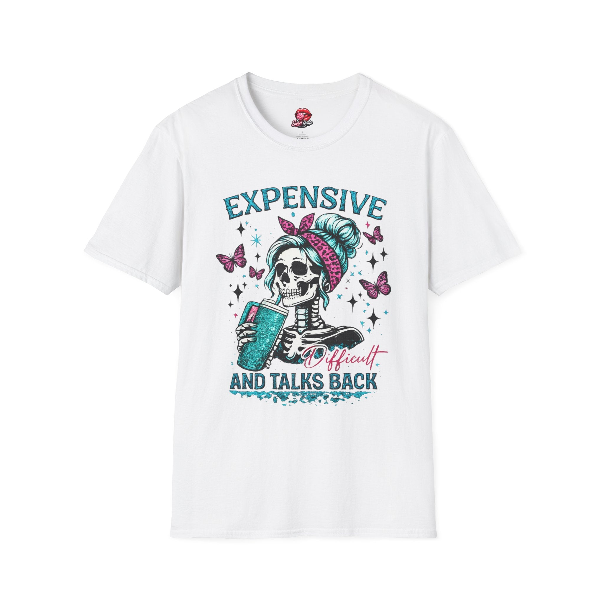 Expensive Rockstar Skull with Butterflies T-Shirt