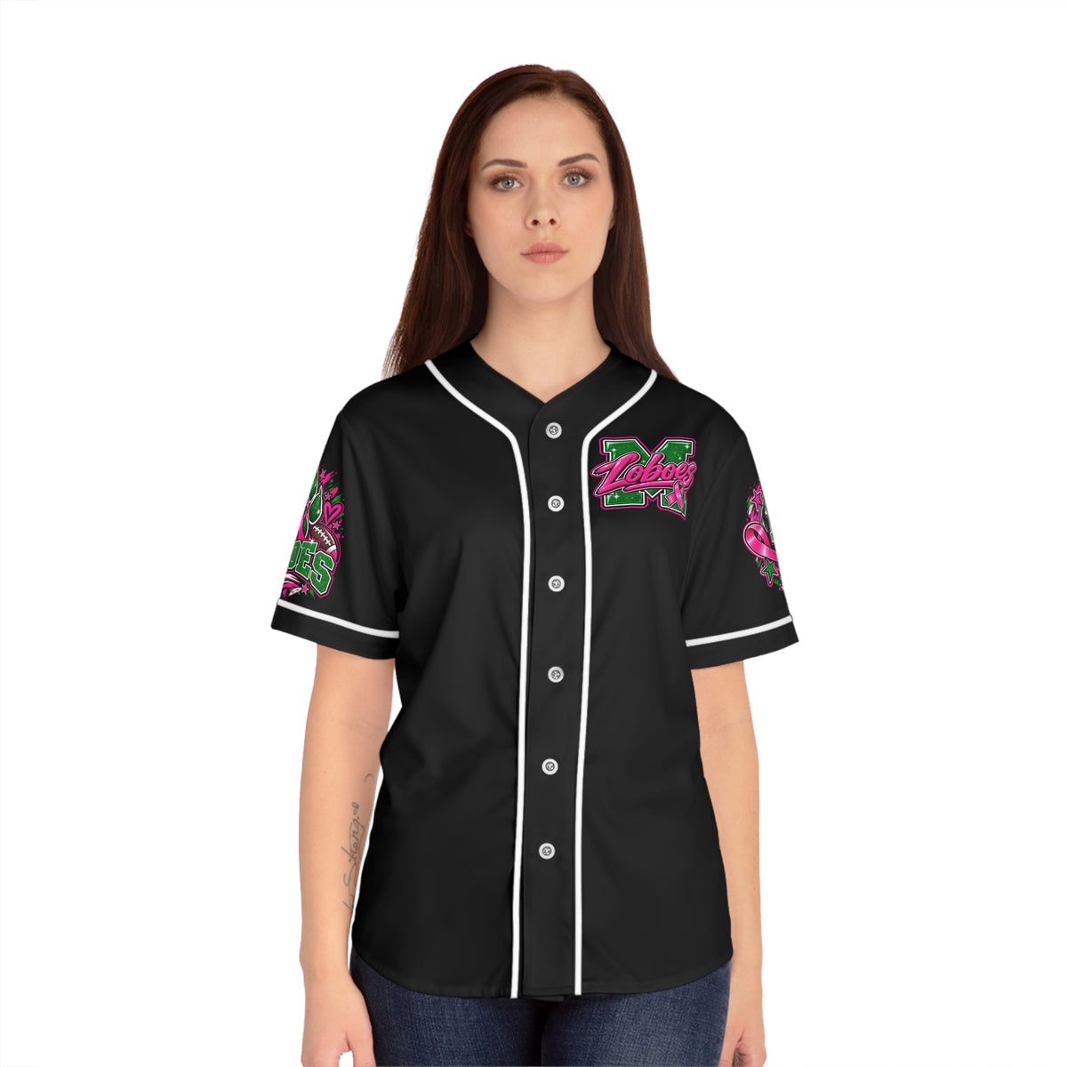 Monahans Loboes Pink Out Game Day Women’s Baseball Jersey – Black