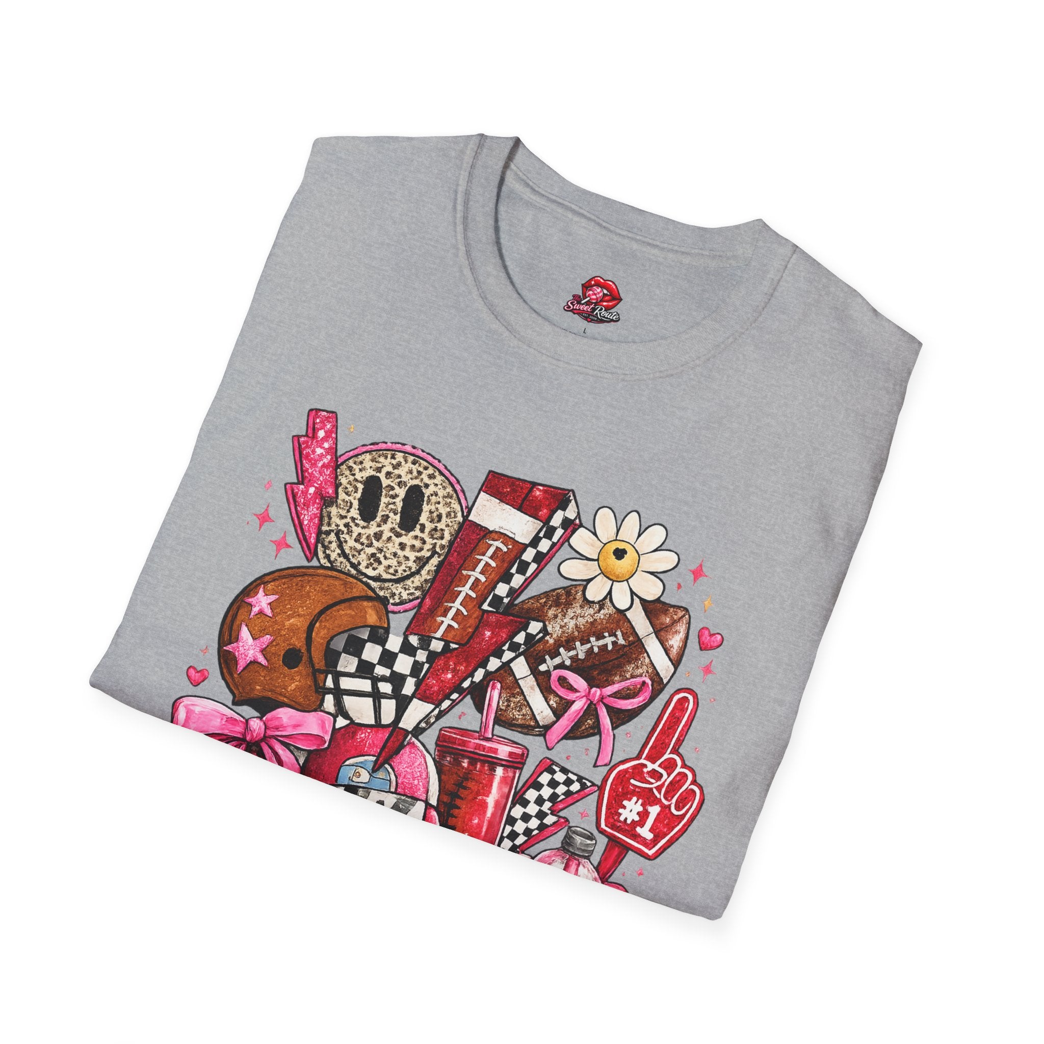 Cute Sports College T-Shirt | Cheer & Football Game Day Graphic Tee | Pink Coquette Sports Shirt
