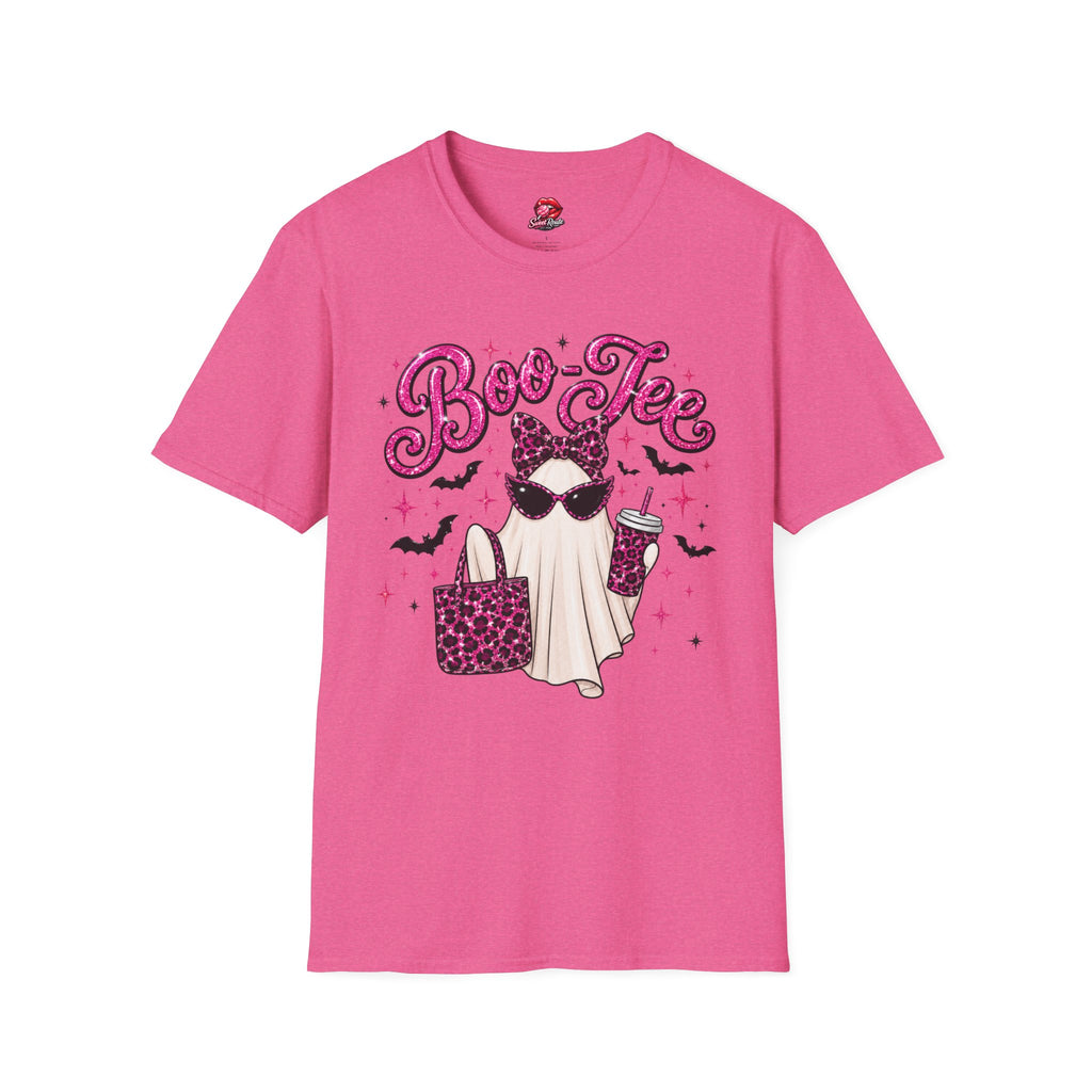 Boo-Tee Ghost Shirt | Cute Pink Leopard Ghost Halloween T-Shirt | Coquette Spooky Season Graphic Tee | Retro Girly Fall Shirt