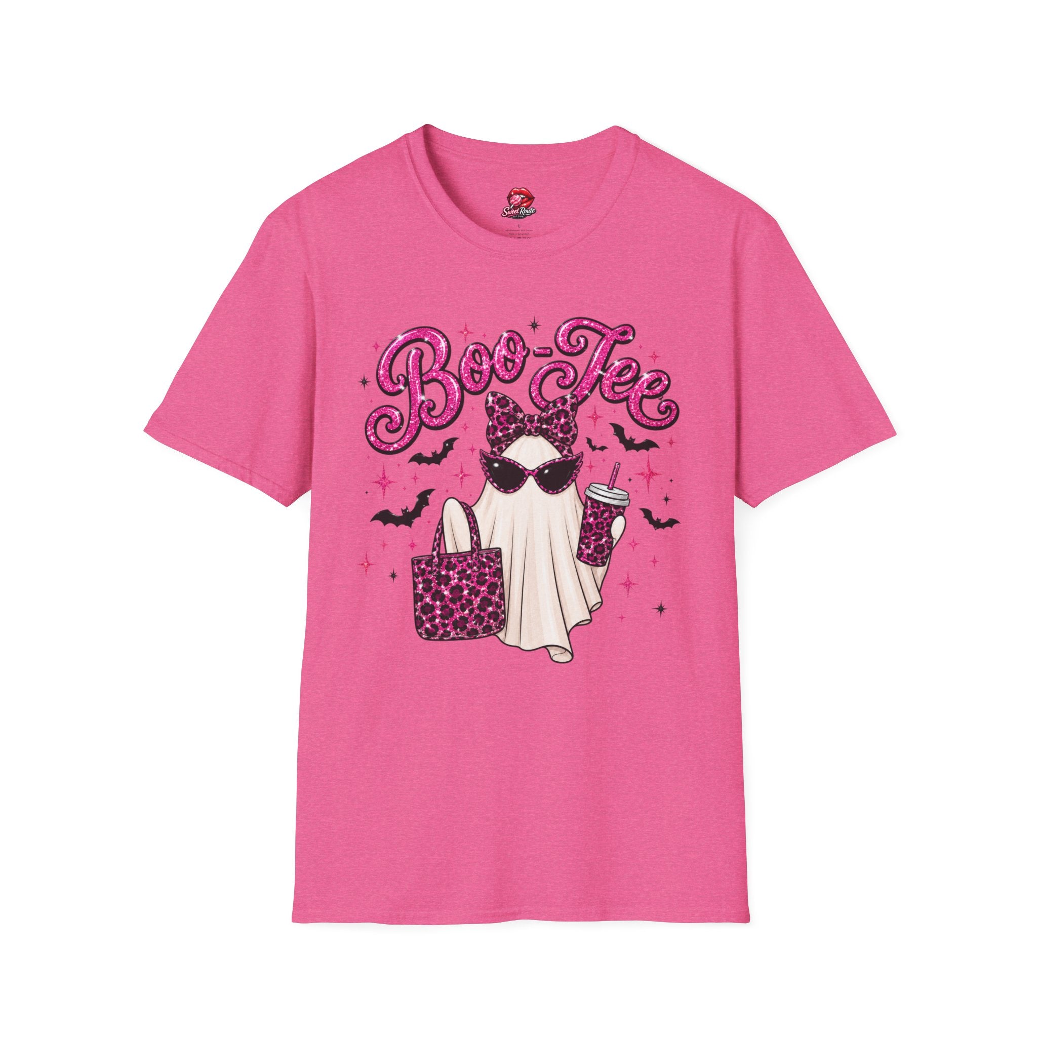 Boo-Tee Ghost Shirt | Cute Pink Leopard Ghost Halloween T-Shirt | Coquette Spooky Season Graphic Tee | Retro Girly Fall Shirt