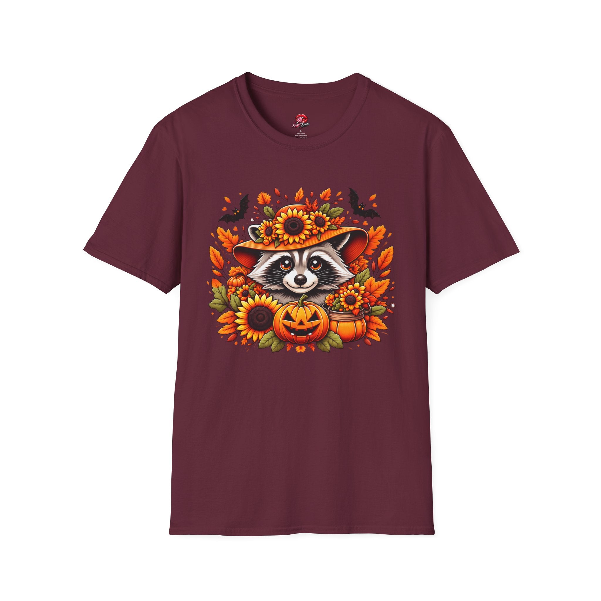 Sunflower Hat Pumpkin Fall Raccoon T-Shirt