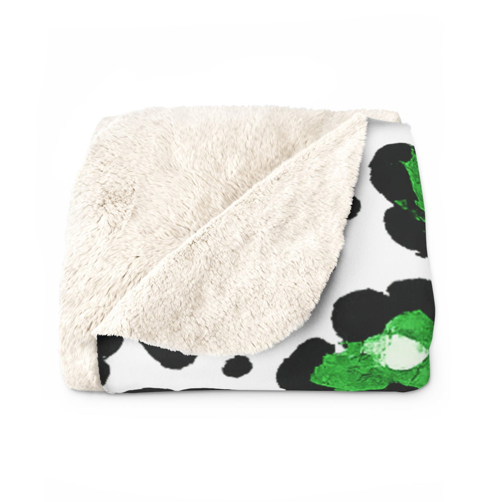 Loboes Texas Sherpa Fleece Blanket — Green Leopard Print Cozy Throw