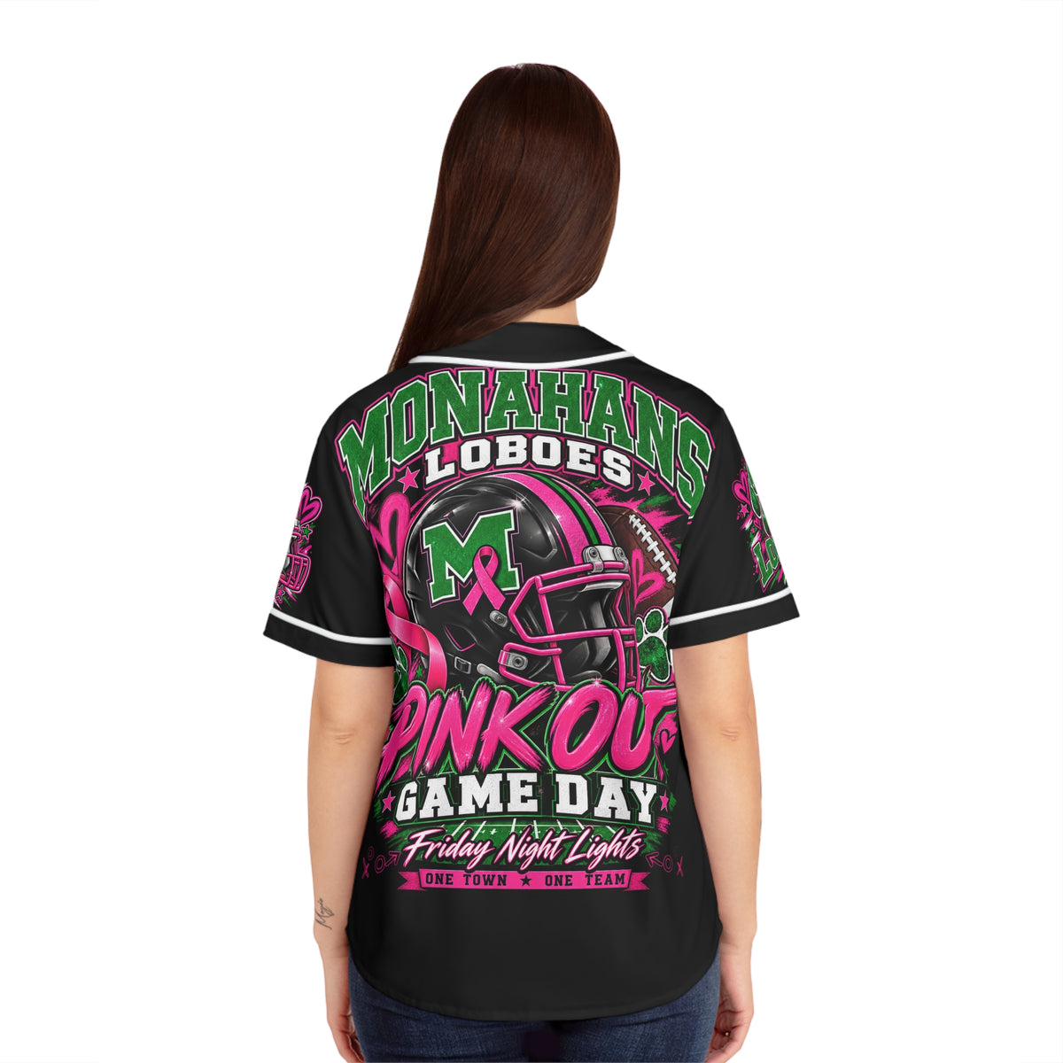 Monahans Loboes Pink Out Game Day Women’s Baseball Jersey – Black