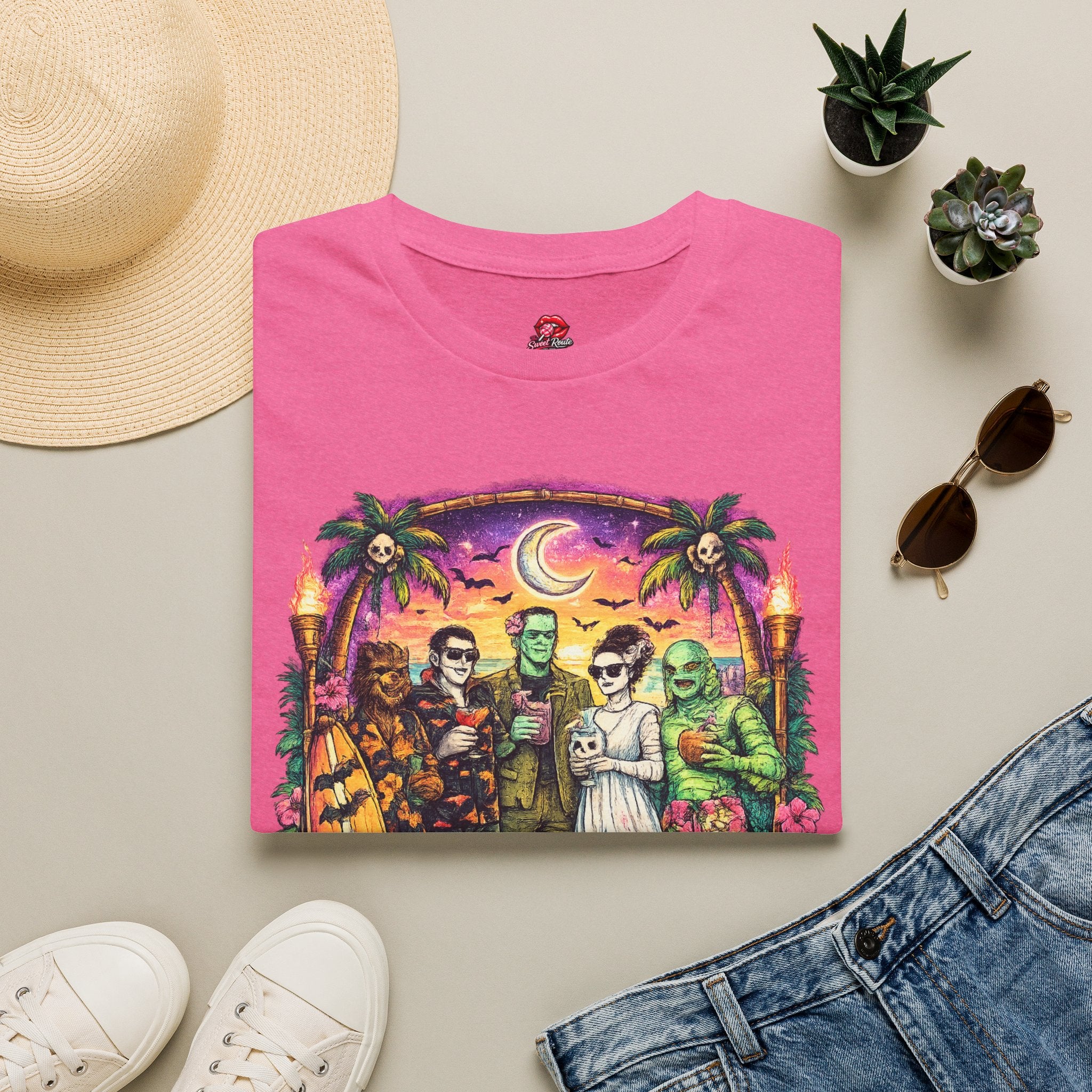 Summerween Forever T-Shirt | Retro Monster Beach Party Graphic Tee | Spooky Summer Halloween Shirt | Cute Horror Vacation Tee
