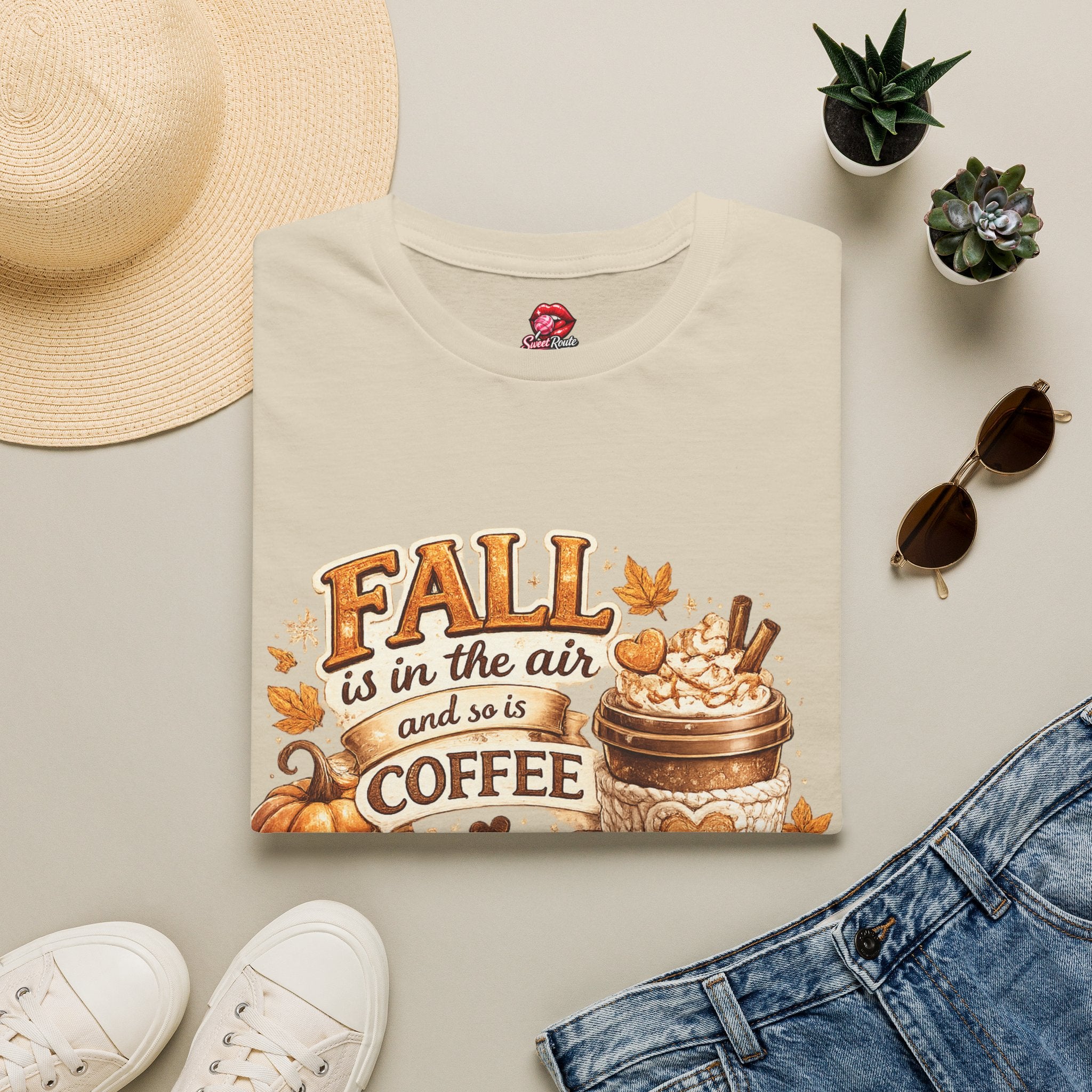 Fall is in the Air Coffee T-Shirt | Cozy Pumpkin Spice Autumn Graphic Tee | Cute Fall Shirt | Womens Autumn Apparel