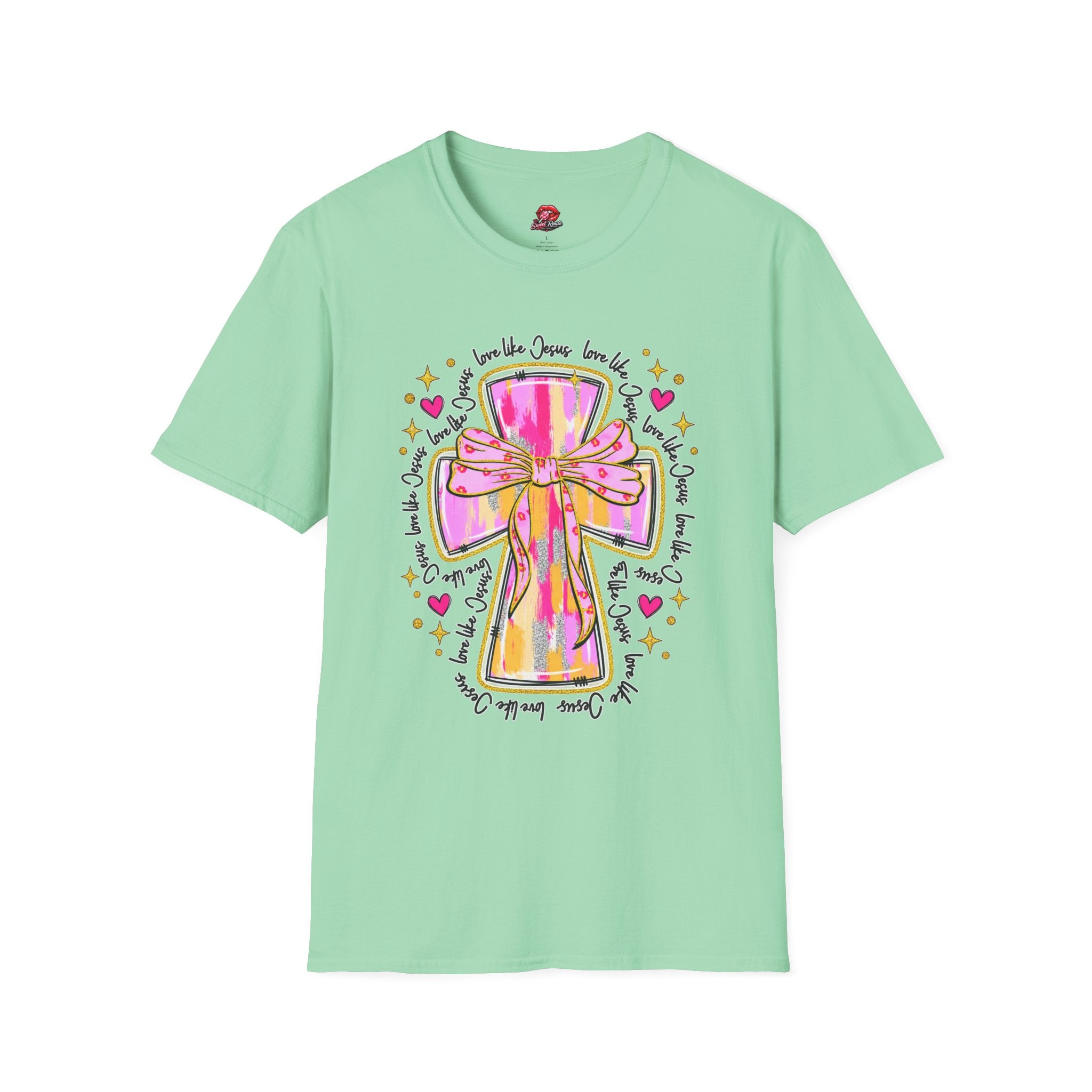 Pink Bow Love Like Jesus Cross Tee