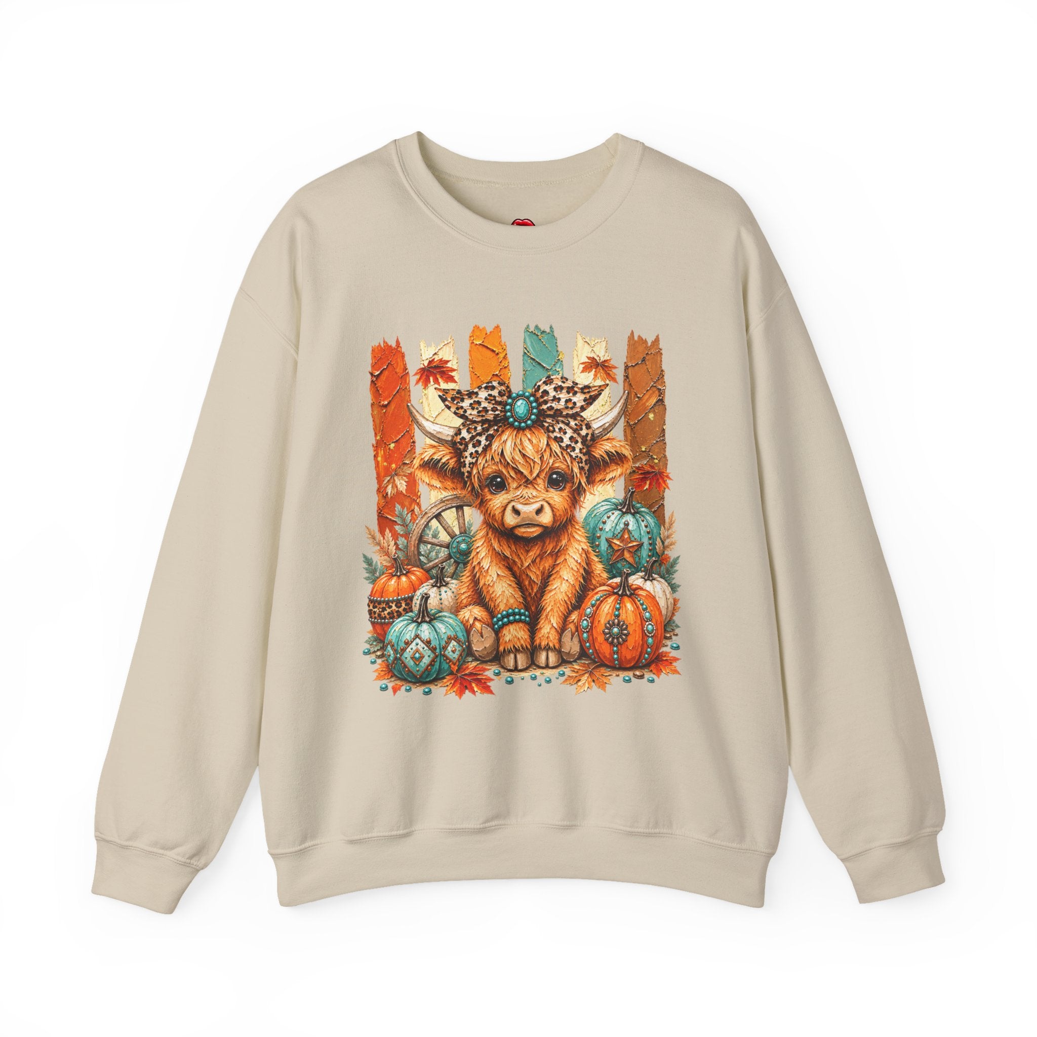 Autumn Highland Cow Crewneck Sweatshirt — Cute Fall Pumpkin Farm Sweatshirt