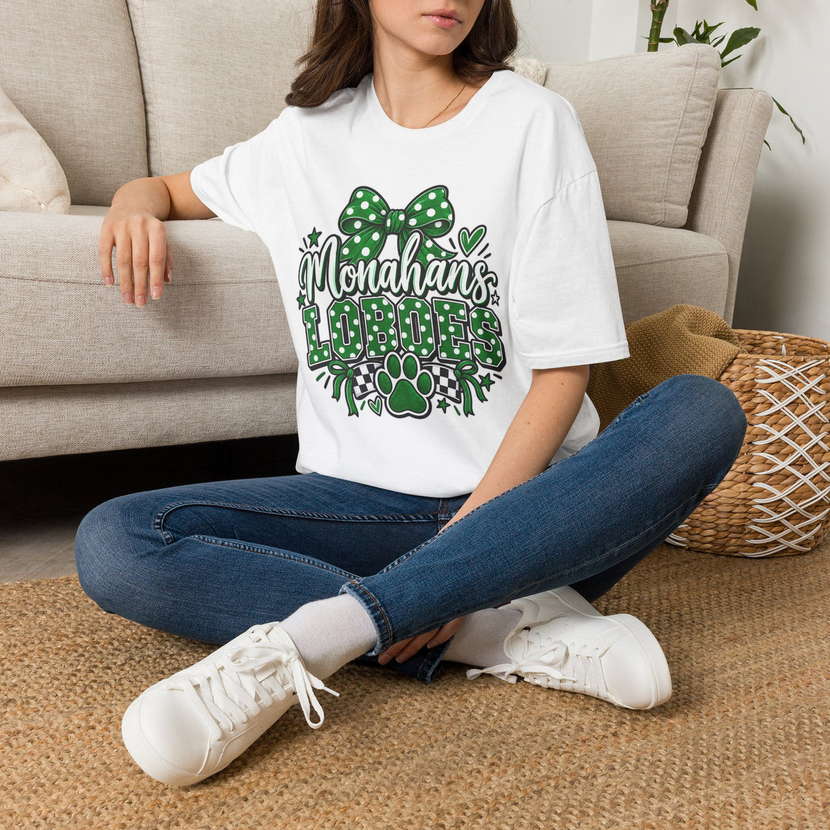 Monahan's Lobos Green Polka Dot Bow T-Shirt
