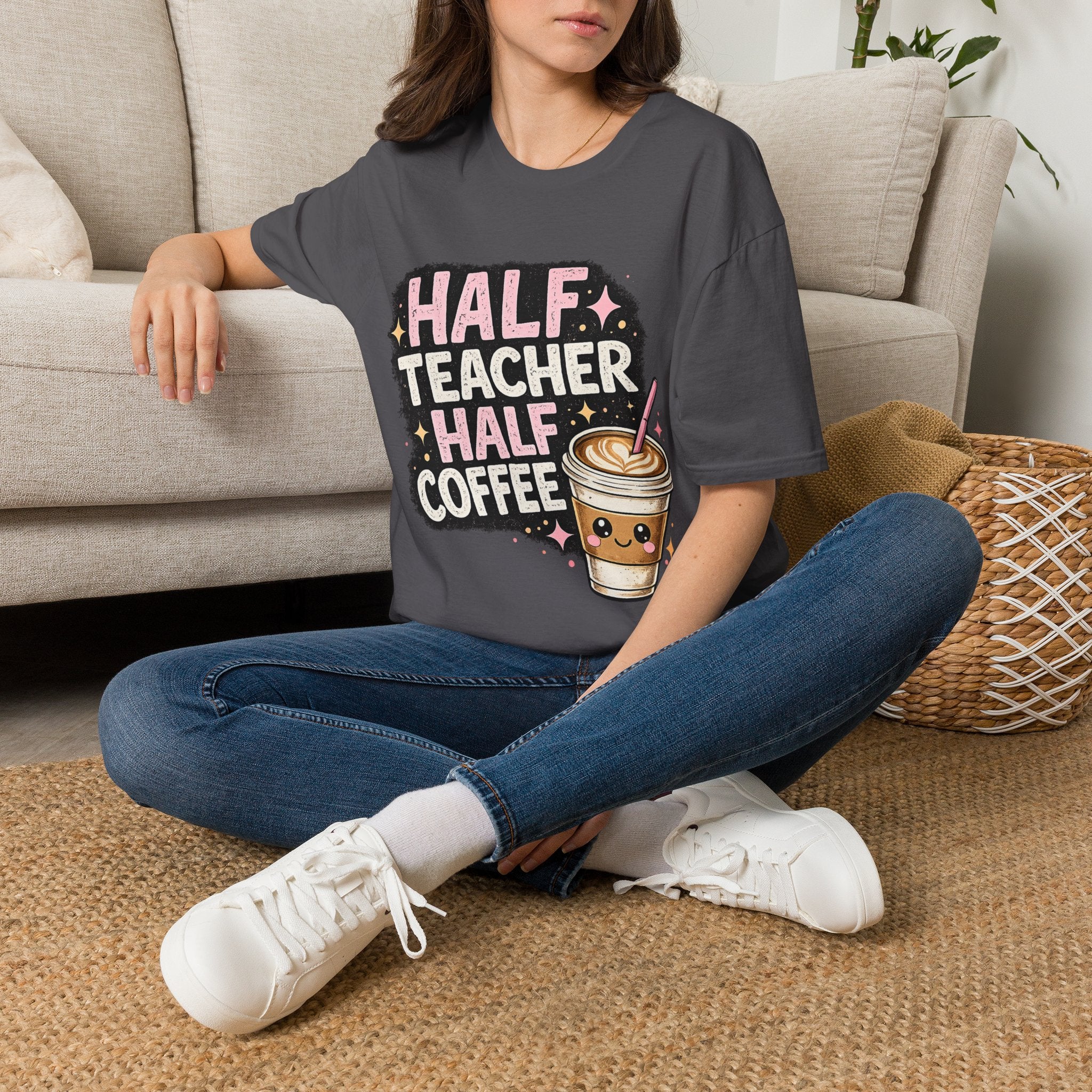 Half Teacher Half Coffee T-Shirt | Funny Teacher Coffee Shirt | Cute Caffeine Lover Tee | Teacher Appreciation Gift