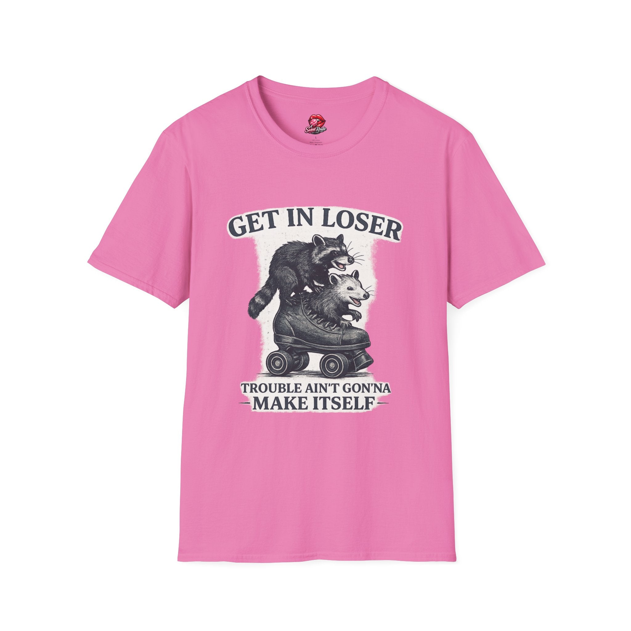Get In Loser raccoon and opossum illustration T-Shirt