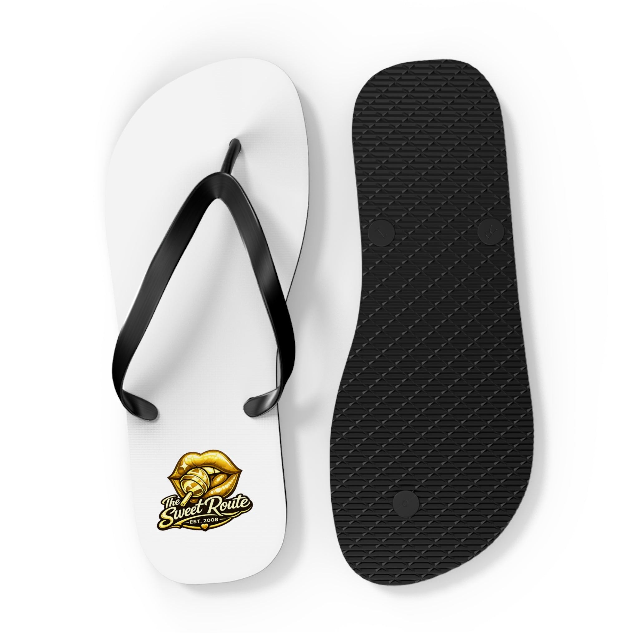 Gold Sweet Route Logo Beach Sandals