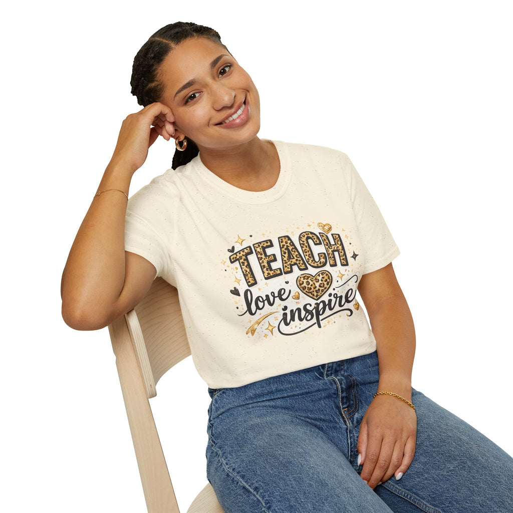 Teacher Leopard Heart T-Shirt | Teach Love Inspire Graphic Tee | Inspirational Teacher Shirt