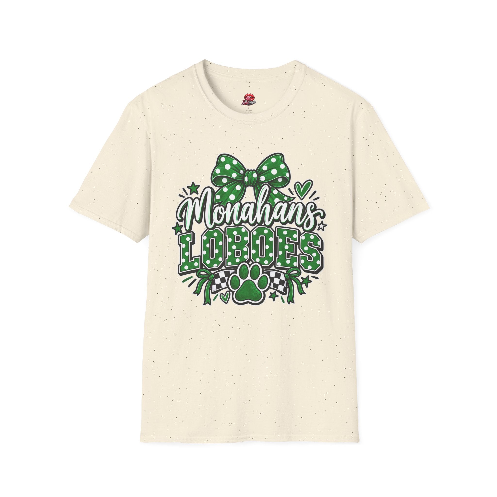 Monahan's Lobos Green Polka Dot Bow T-Shirt
