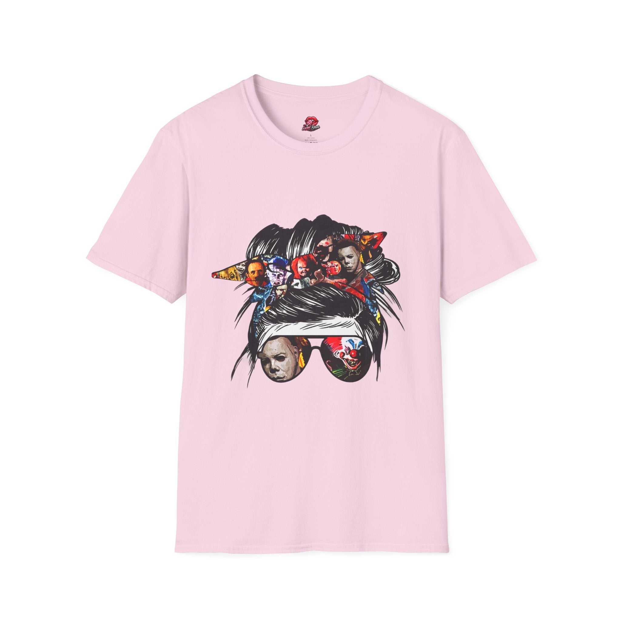 Horror Icons Messy Bun Collage T‑Shirt