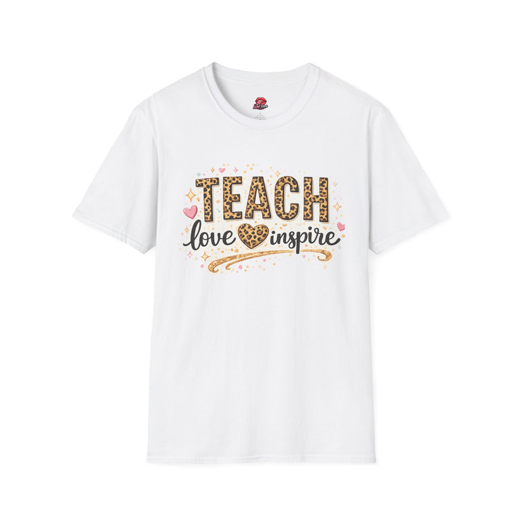 Teach Love Inspire Leopard Heart Teacher T-Shirt | Inspirational Teacher Appreciation Gift | Cute Back to School Graphic Tee