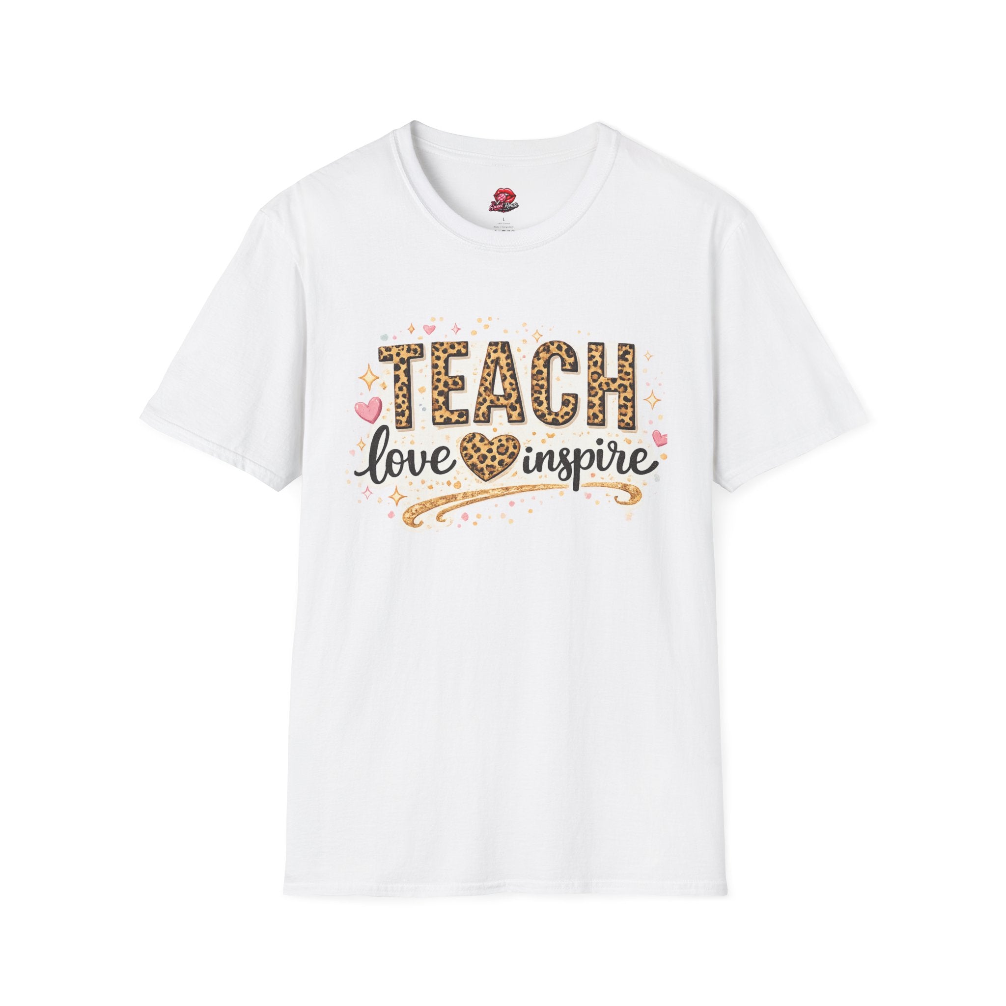 Teach Love Inspire Leopard Heart Teacher T-Shirt | Inspirational Teacher Appreciation Gift | Cute Back to School Graphic Tee