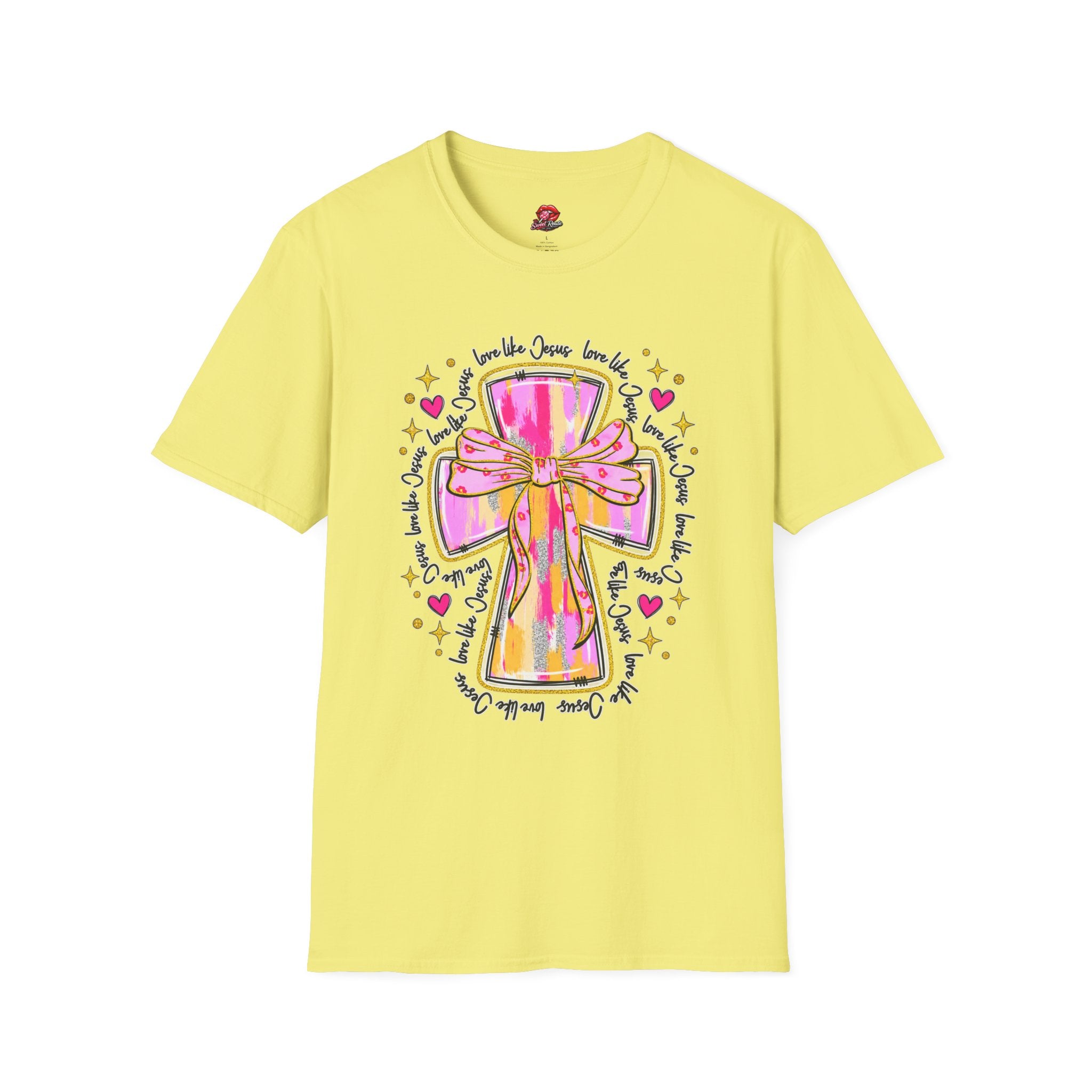 Pink Bow Love Like Jesus Cross Tee