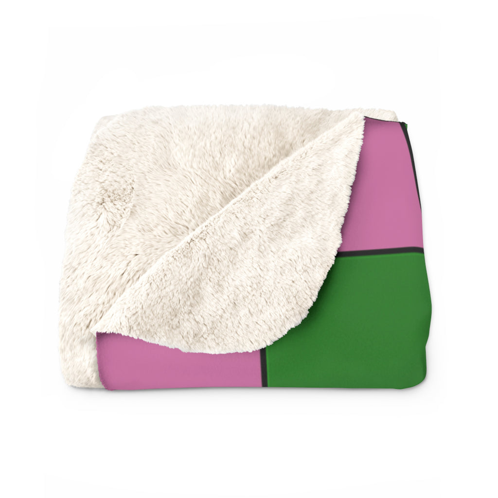 Monahan’s Loboes Sherpa Blanket — Pink & Green Team Plaid Fleece