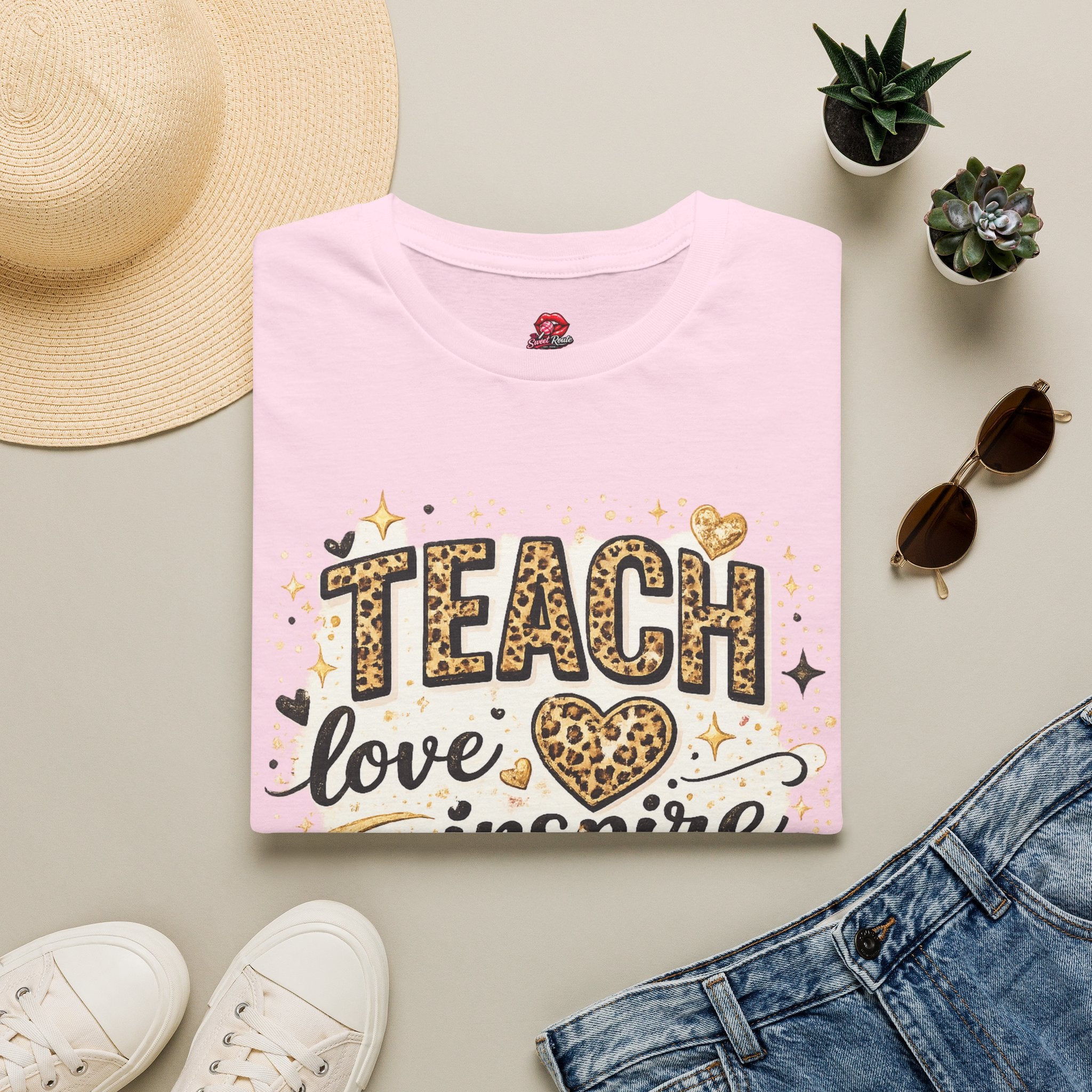 Teacher Leopard Heart T-Shirt | Teach Love Inspire Graphic Tee | Inspirational Teacher Shirt