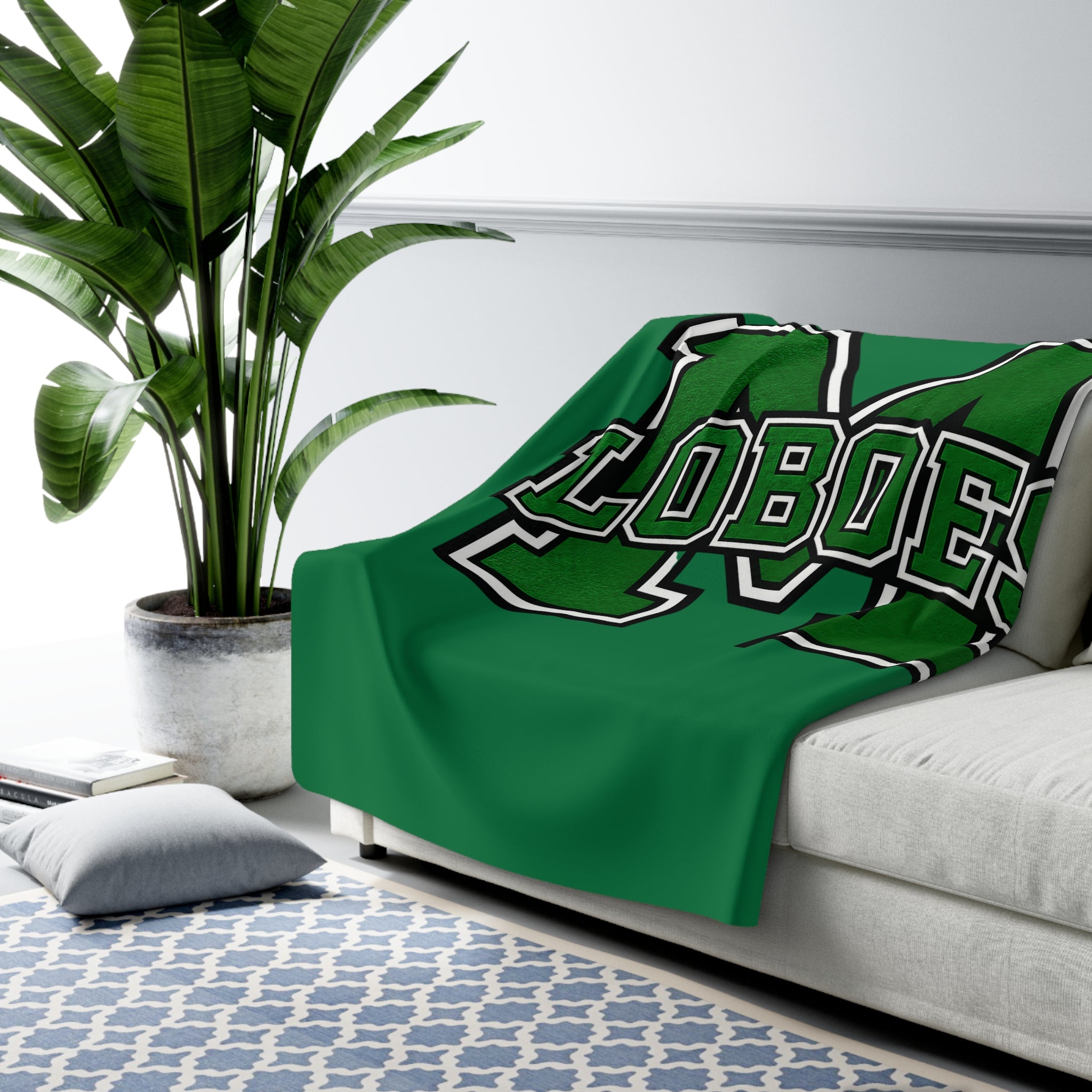 Green 'M Loboes' Sherpa Fleece Blanket