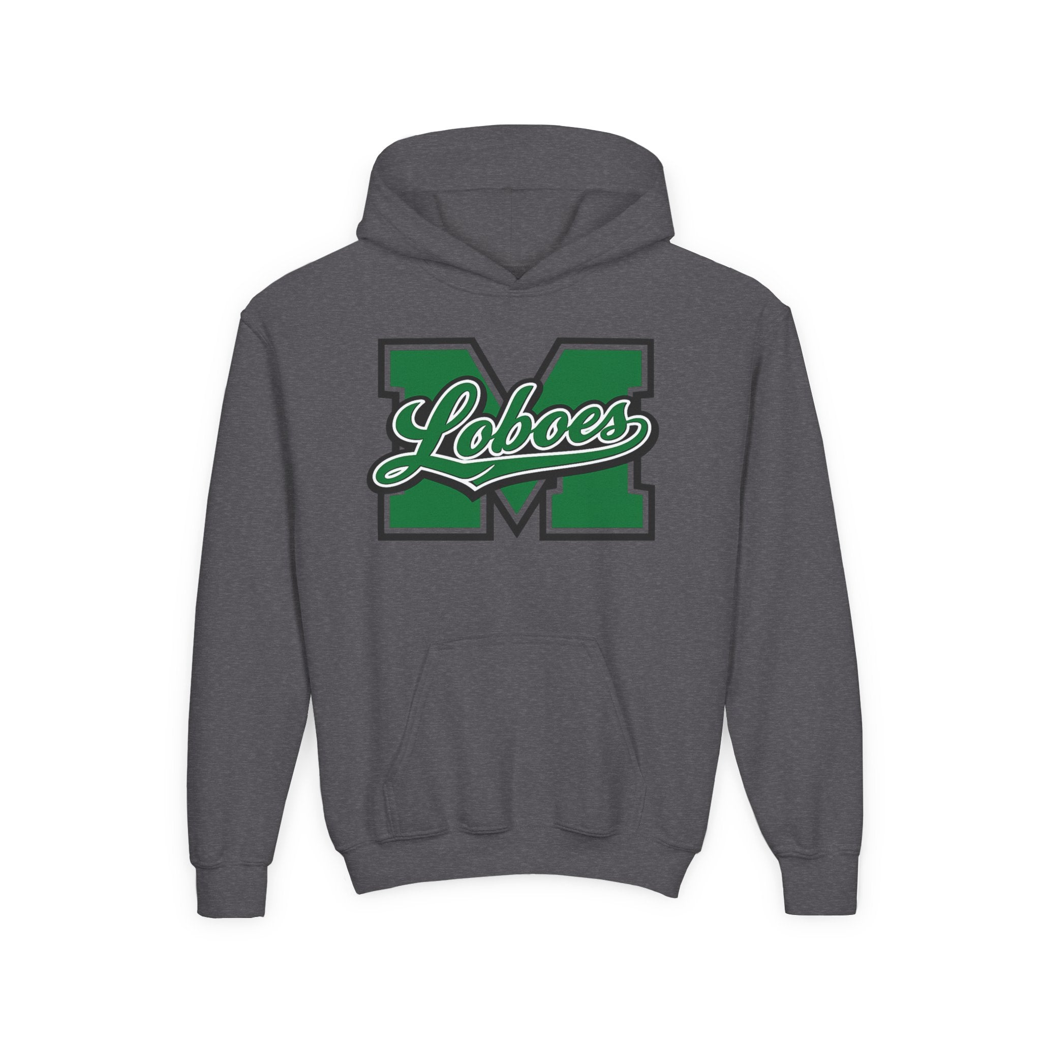 Youth Loboes M Letter Hoodie — Green & White School Spirit Sweatshirt