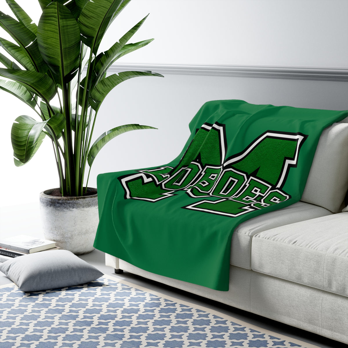 Green 'M Loboes' Sherpa Fleece Blanket
