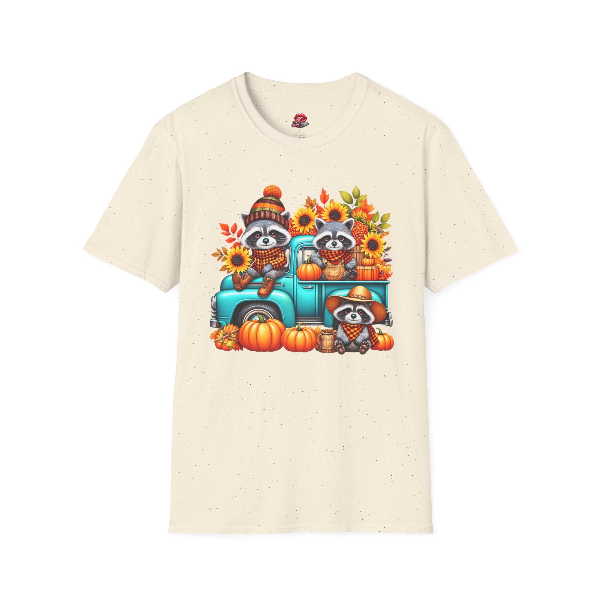 Cute Sunflowers & Pumpkins Autumn Raccoon Tee