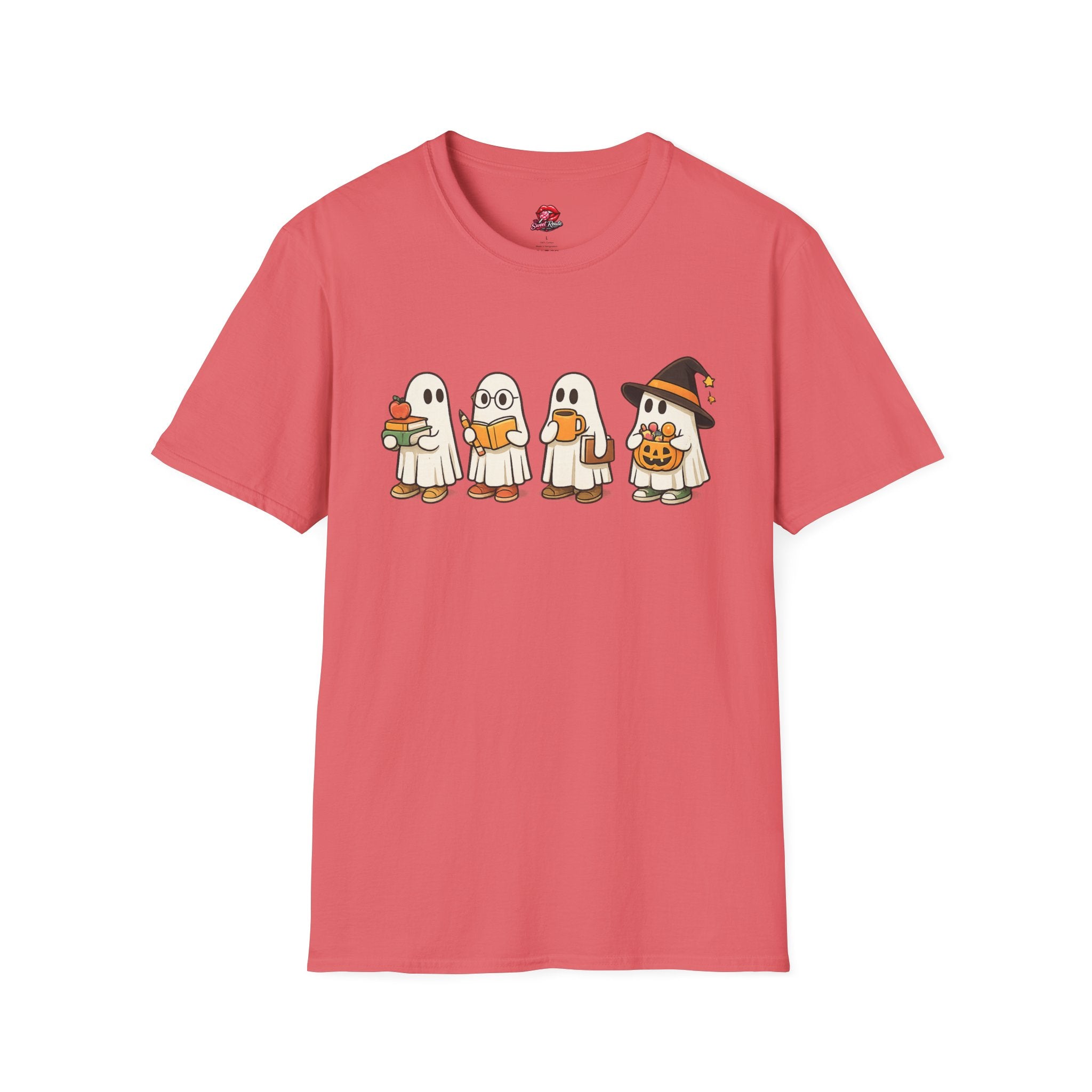 Cute Trick-or-Treat Ghosts Halloween T-Shirt | Adorable Ghost Graphic Tee | Spooky Season Fall Shirt for Women