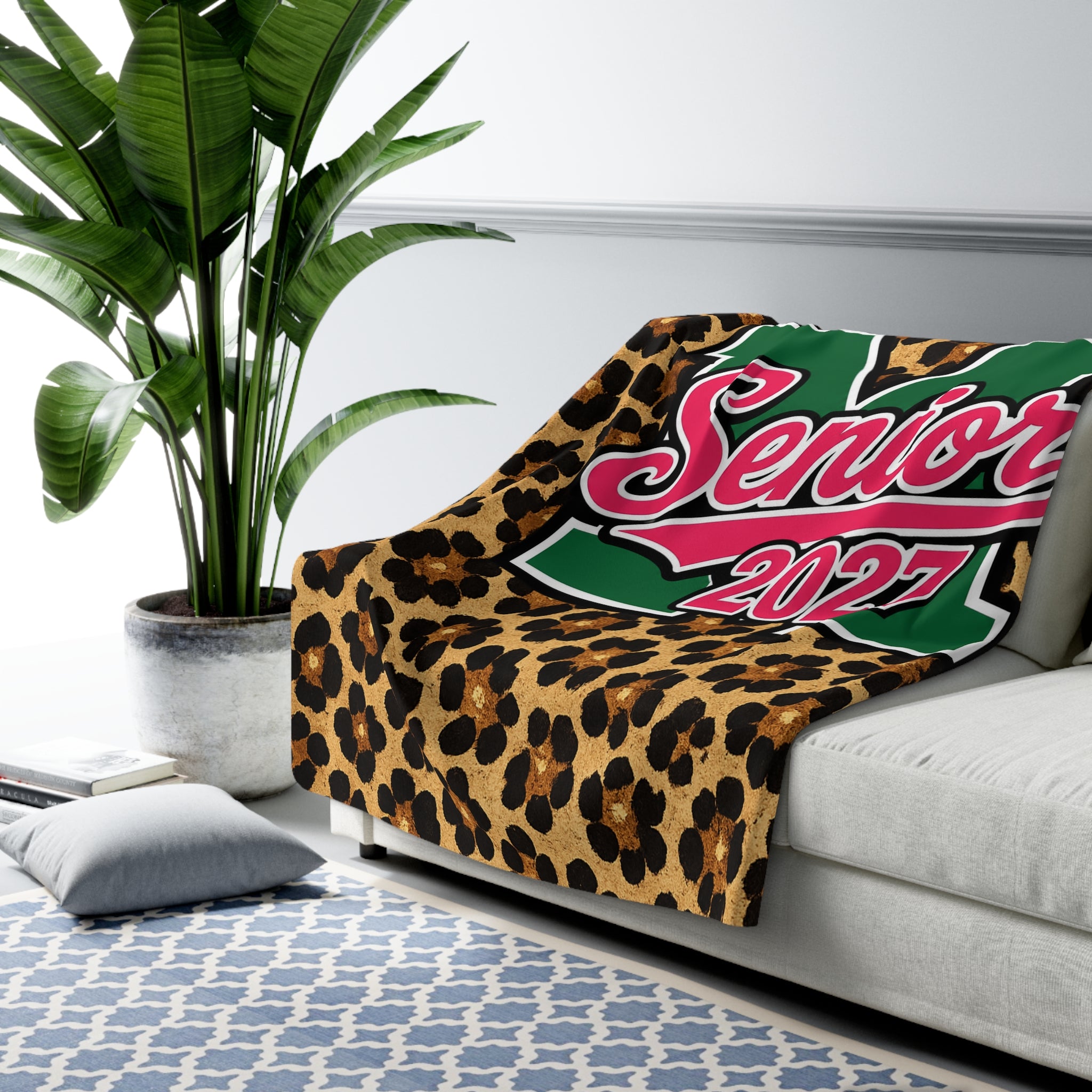 Senior 2027 Leopard Sherpa Fleece Blanket
