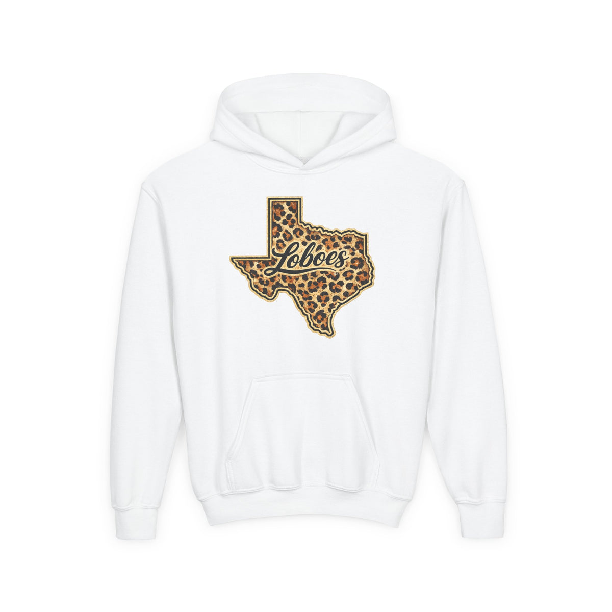 Texas Lobos Youth Hoodie — Leopard Print State Logo Sweatshirt