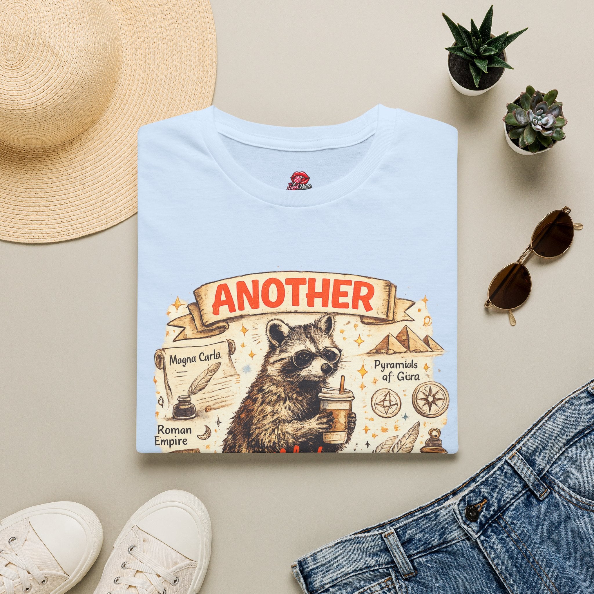 Another Day Teaching History Vintage Raccoon Teacher T-Shirt | Funny History Teacher Graphic Tee | Social Studies Teacher Gift