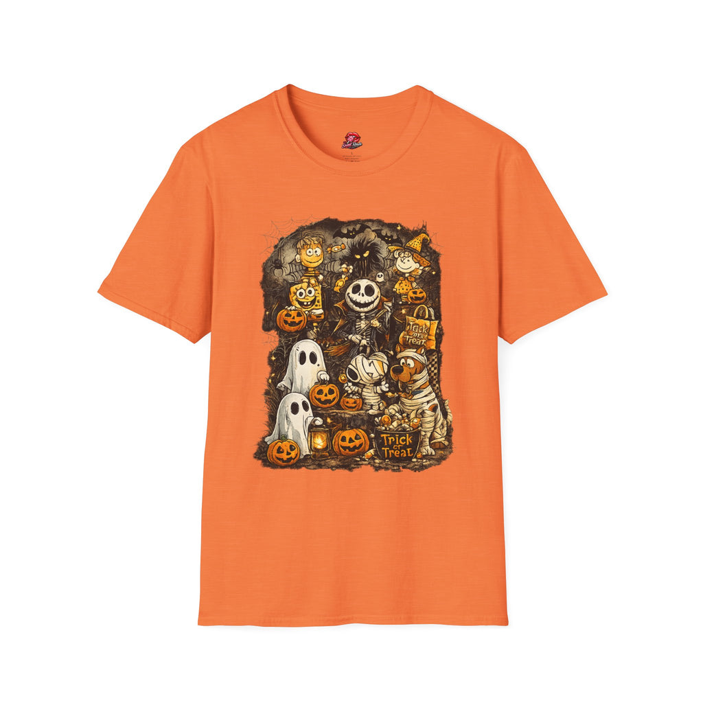 Halloween Character Collage Graphic T-Shirt | Spooky Retro Halloween Unisex Tee