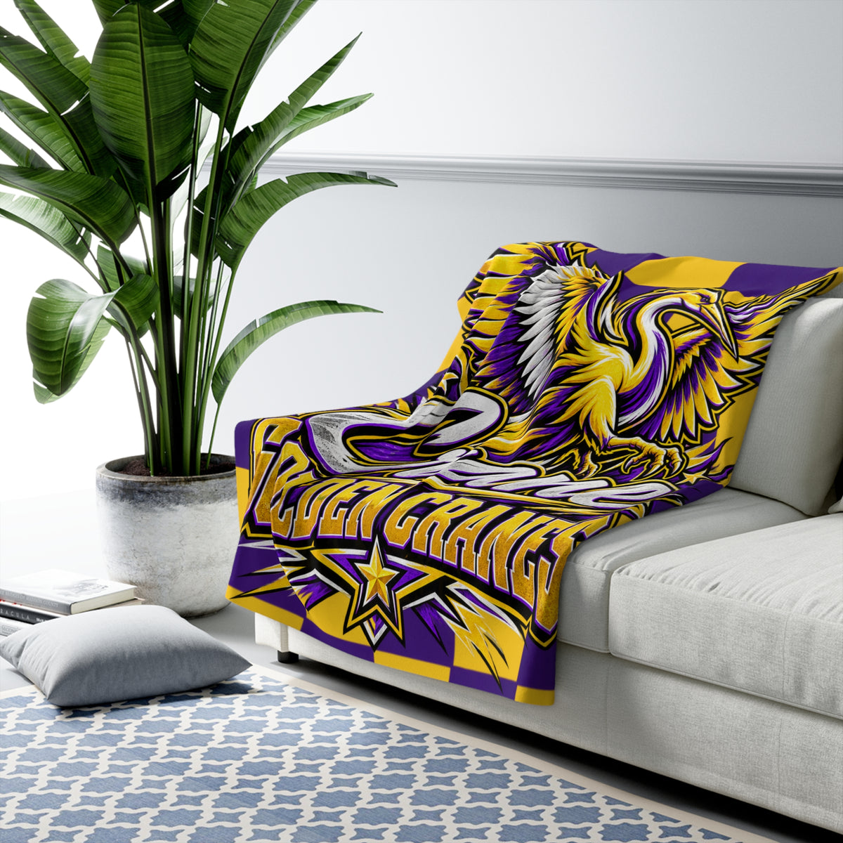 Golden Cranes Sherpa Fleece Blanket