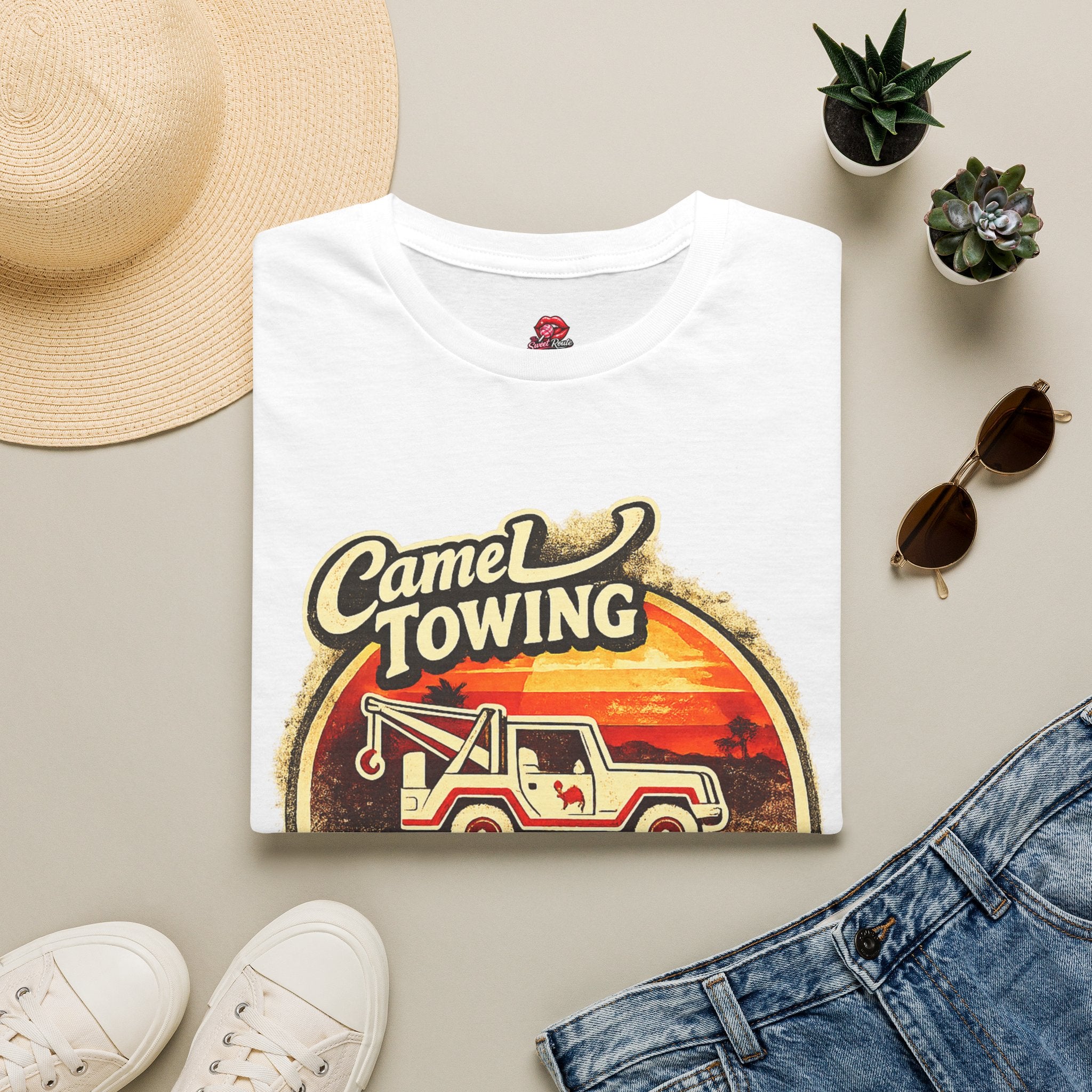 Camel Towing T-Shirt — "When It's Wedged In Tight, We'll Pull It Out" Vintage Tow Truck Tee