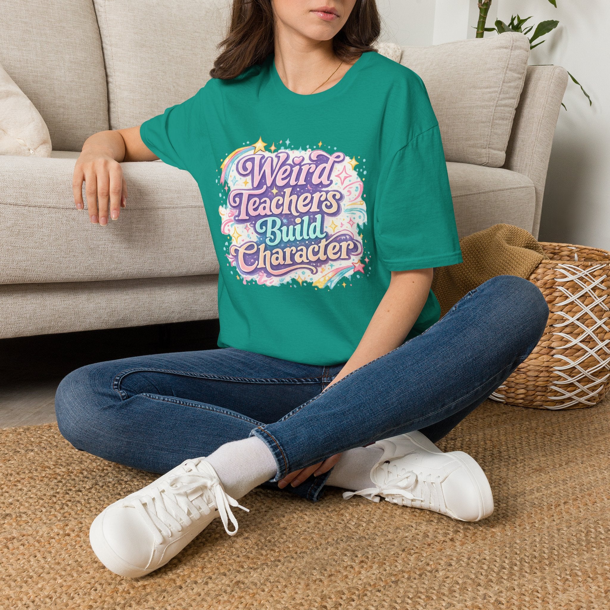 Weird Teachers Build Character T-Shirt | Funny Teacher Graphic Tee | Cute Retro Educator Shirt