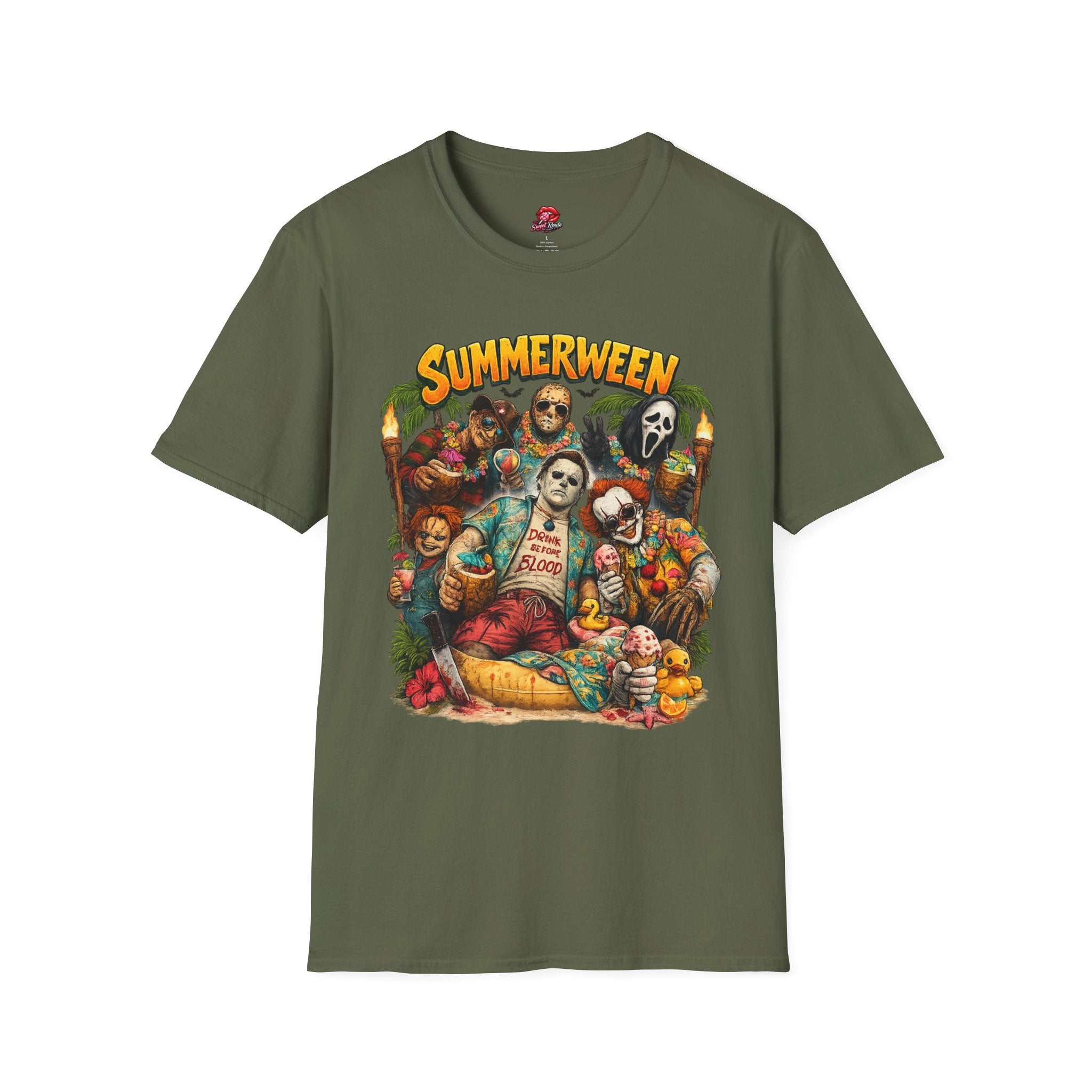 Summerween Horror Movie Characters T-Shirt | Retro Summer Halloween Tee | Spooky Beach Graphic Shirt | Horror Fan Gift | Vintage Summerween Tee