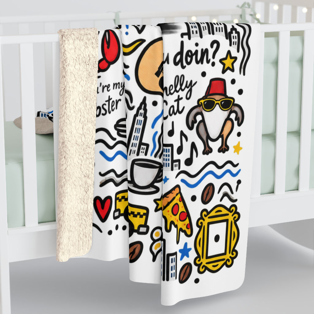 Cozy Doodle Pattern friends Sherpa Blanket
