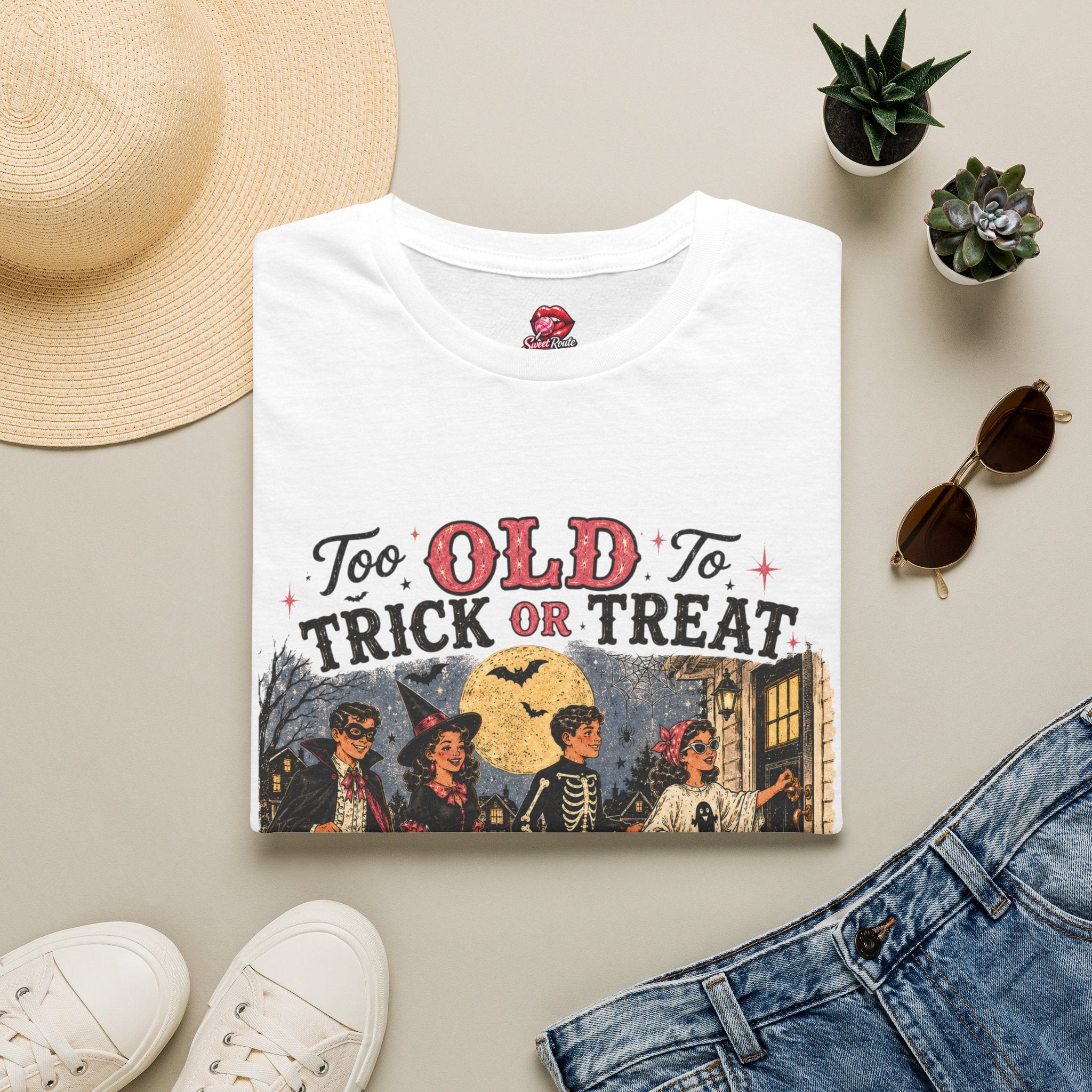 Too Old to Trick or Treat T-Shirt | Funny Vintage Halloween Shirt | Adult Halloween Graphic Tee | Spooky Season Shirt | Fall Halloween Gift
