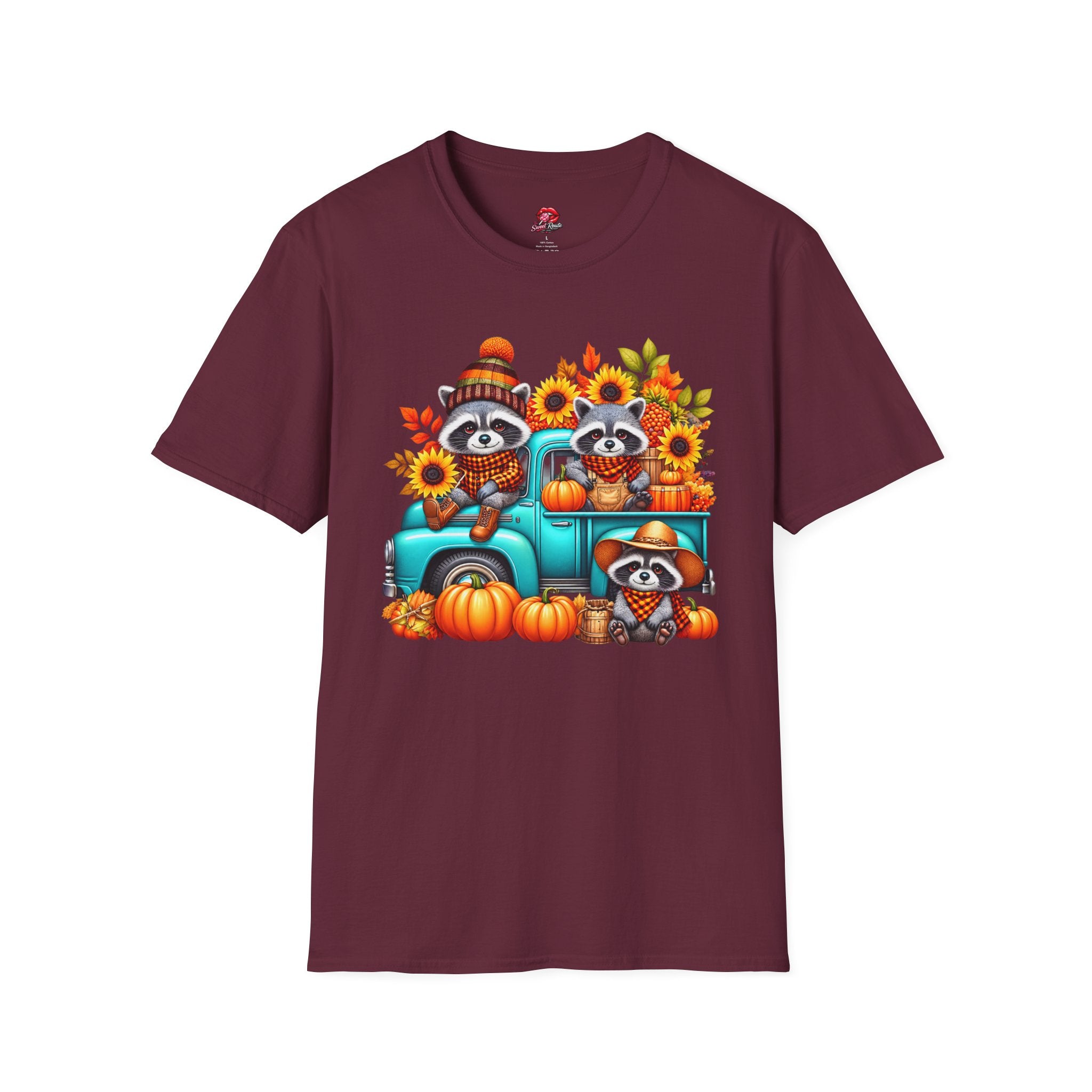 Cute Sunflowers & Pumpkins Autumn Raccoon Tee