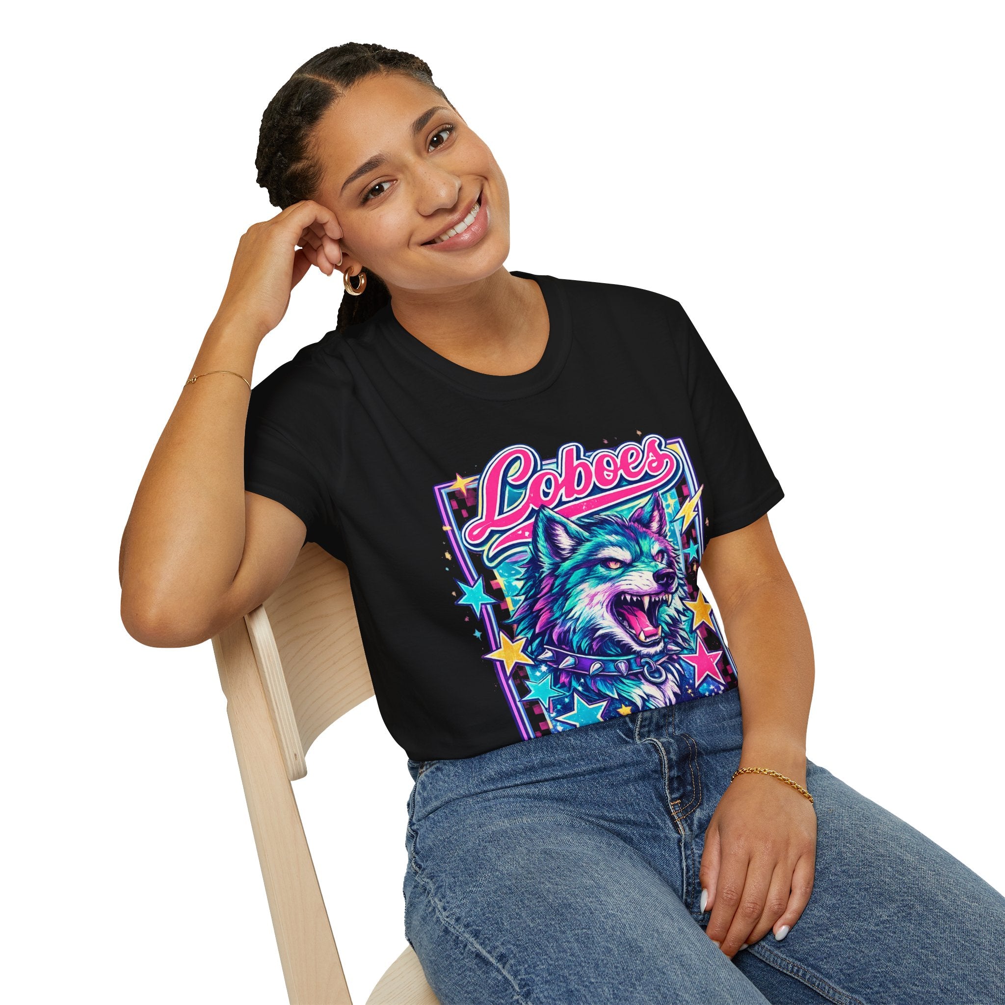 Loboes Neon Wolf T-Shirt — Retro Colorful Graphic Tee