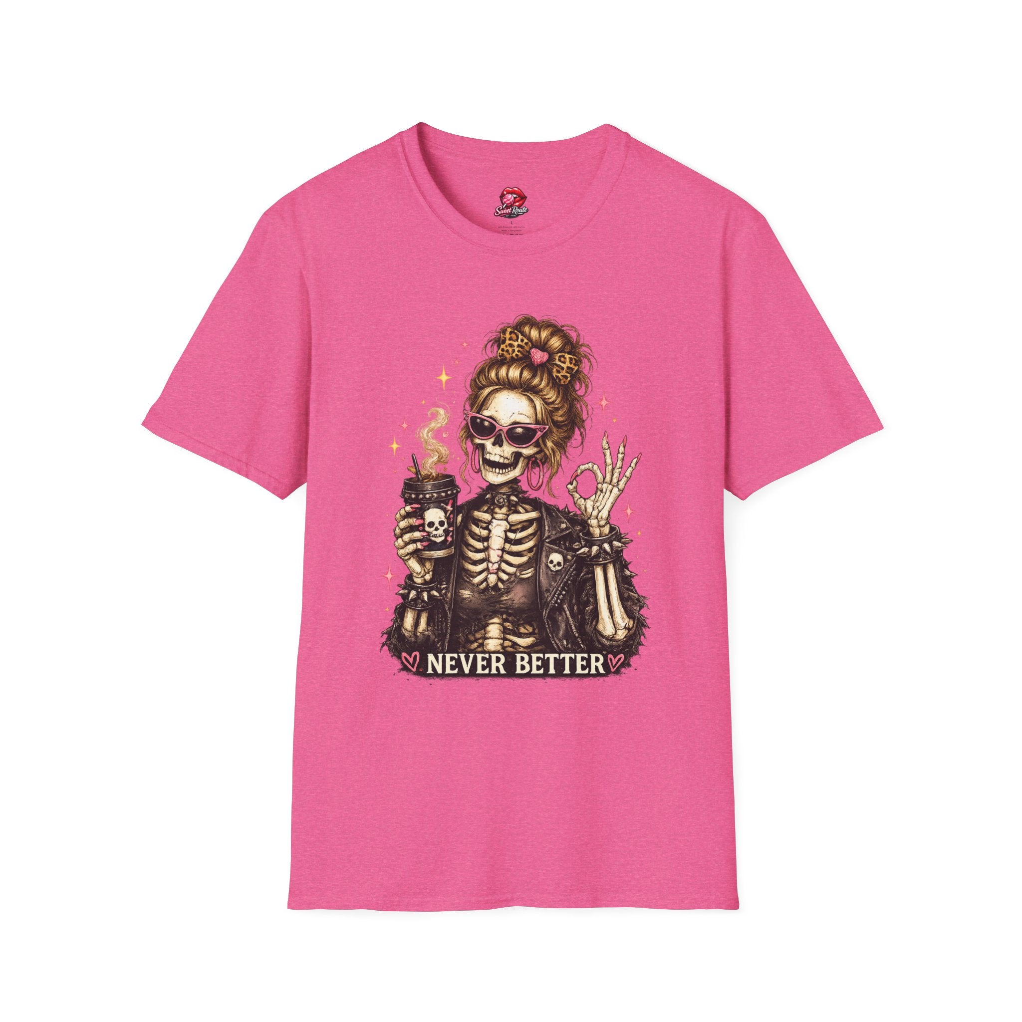 Skeleton Mom with Coffee Never Better T-Shirt