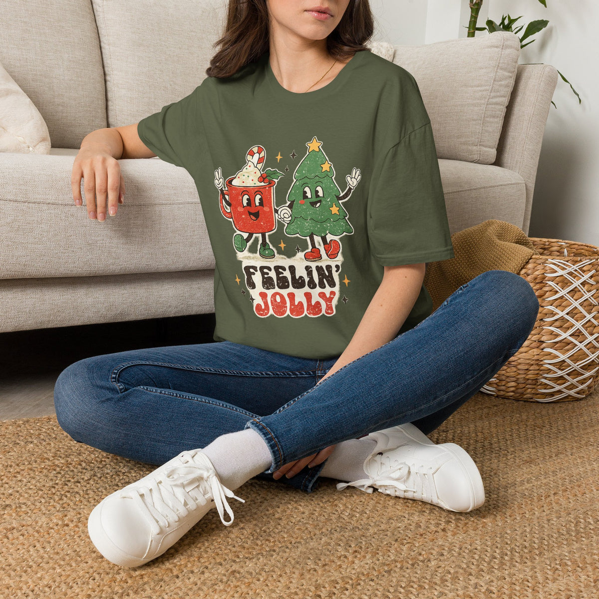 Feelin' Jolly mug and Christmas tree T-Shirt