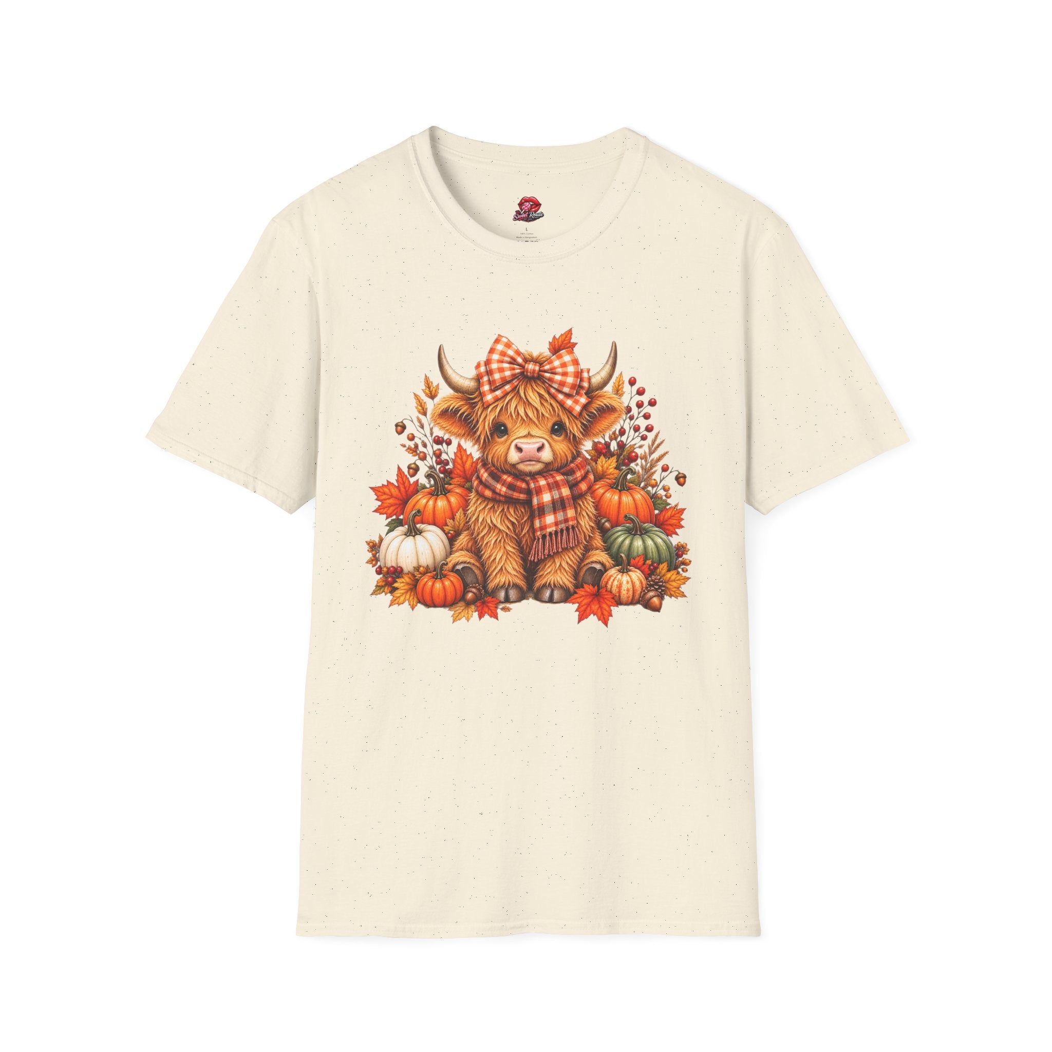 Cute Fall Cow with Pumpkins & Plaid Bow Tee