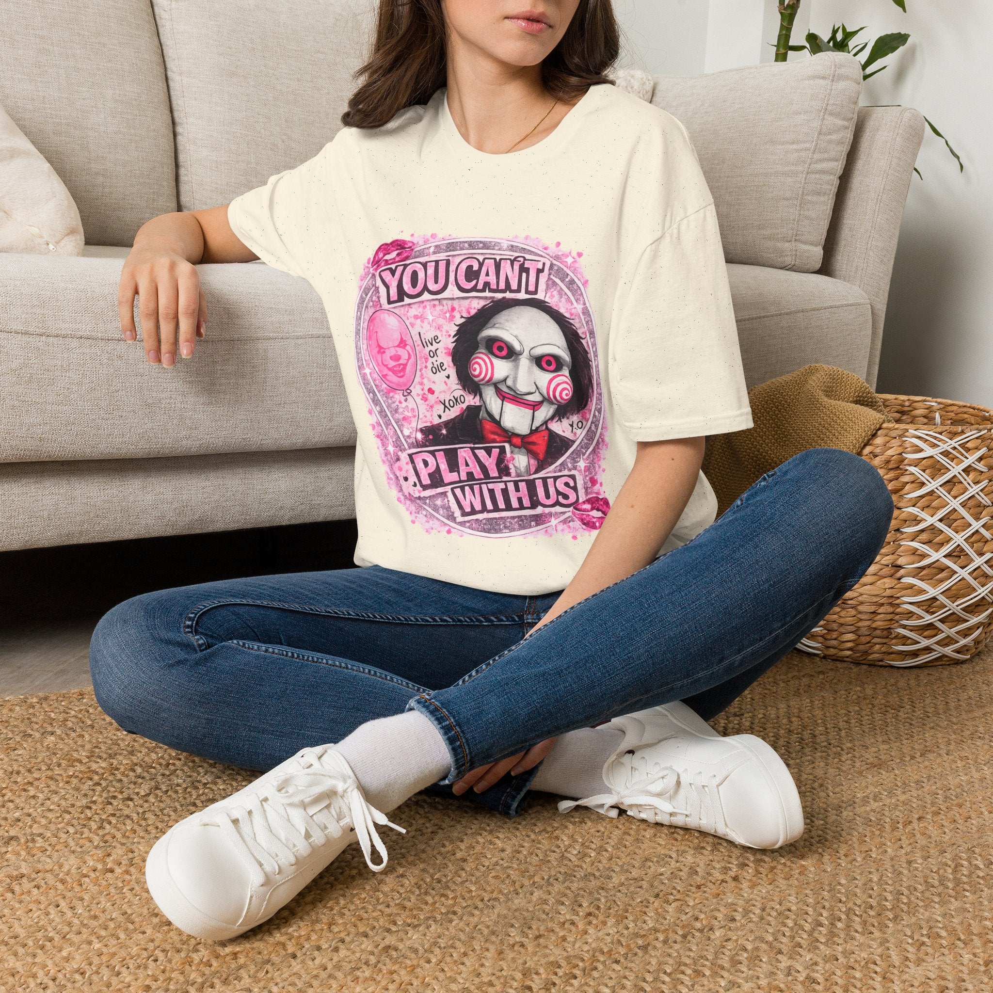 You Can’t Play With Us Horror T-Shirt | Pink Jigsaw Doll Inspired Graphic Tee | Cute Spooky Halloween Shirt