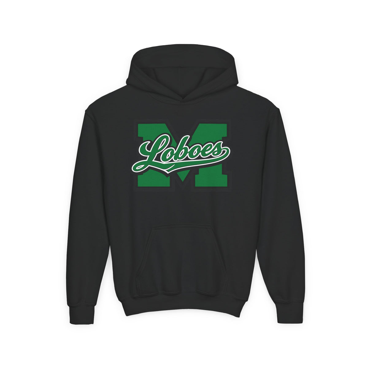 Youth Loboes M Letter Hoodie — Green & White School Spirit Sweatshirt